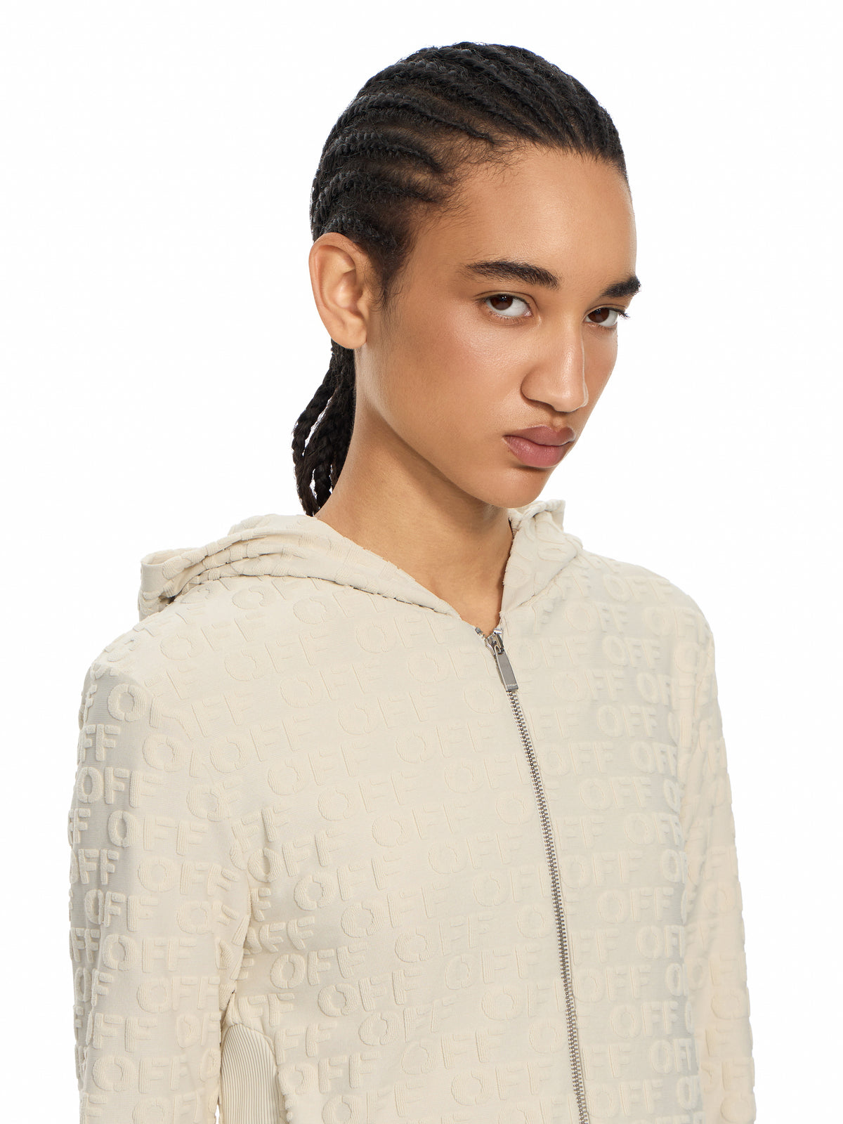 OFF WHITE Terry Off Slim Zip-Up Hoodie Beige-No Color 29E00709T