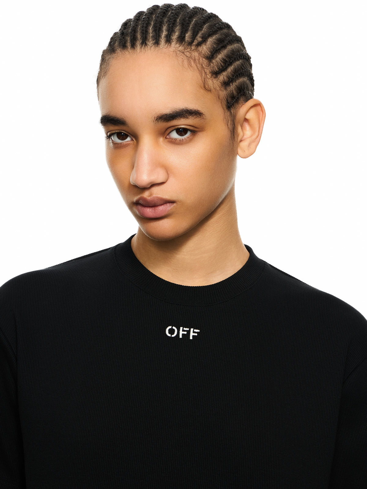 OFF WHITE Off Stamp Ribbed Cropped T-Shirt Black-White 2AA081C99JER004