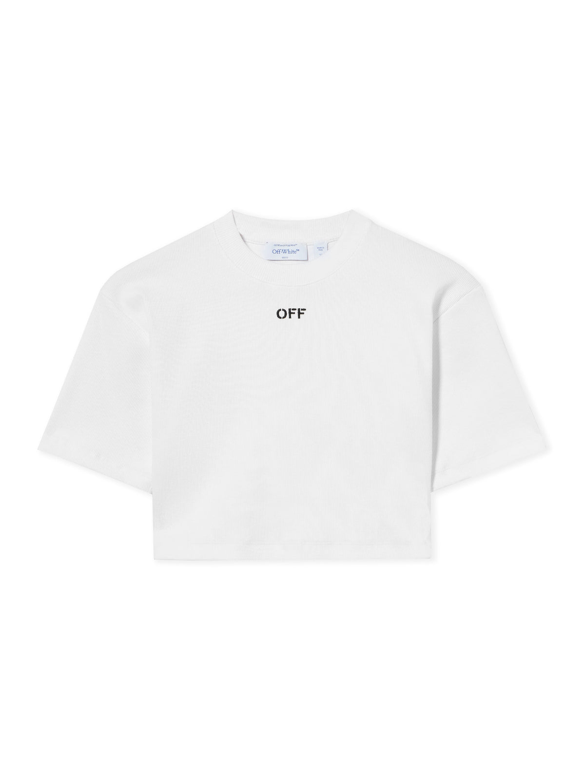 OFF WHITE Off Stamp Ribbed Cropped T-Shirt White-Black 2AA081C99JER004