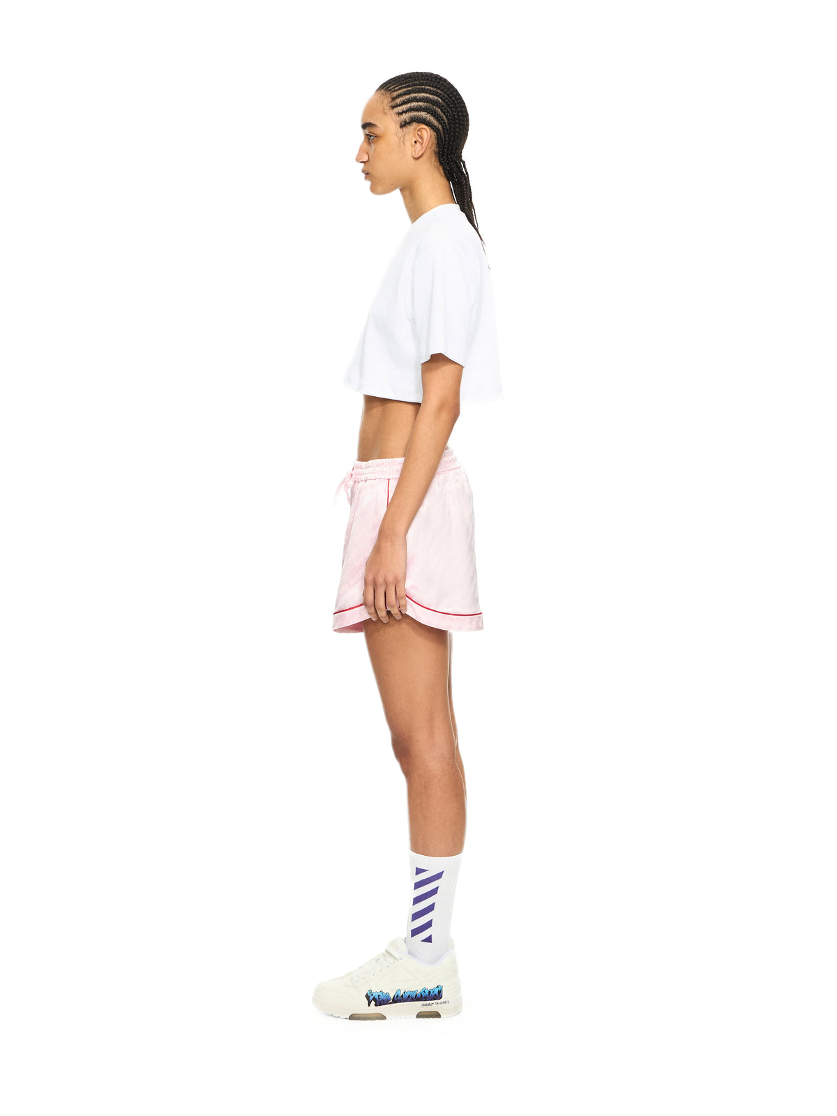 OFF WHITE Off Stamp Ribbed Cropped T-Shirt White-Black 2AA081C99JER004