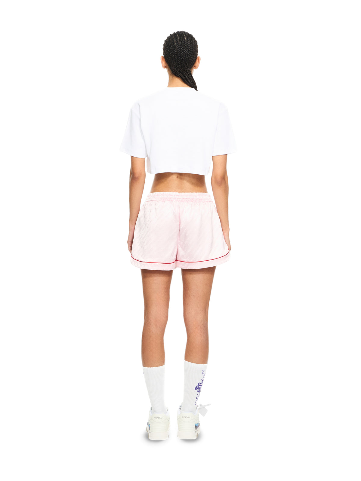 OFF WHITE Off Stamp Ribbed Cropped T-Shirt White-Black 2AA081C99JER004