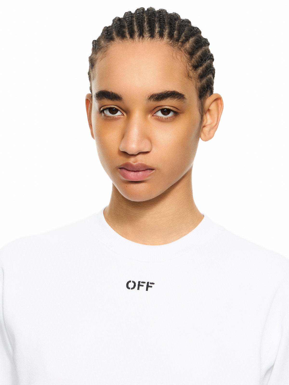 OFF WHITE Off Stamp Ribbed Cropped T-Shirt White-Black 2AA081C99JER004