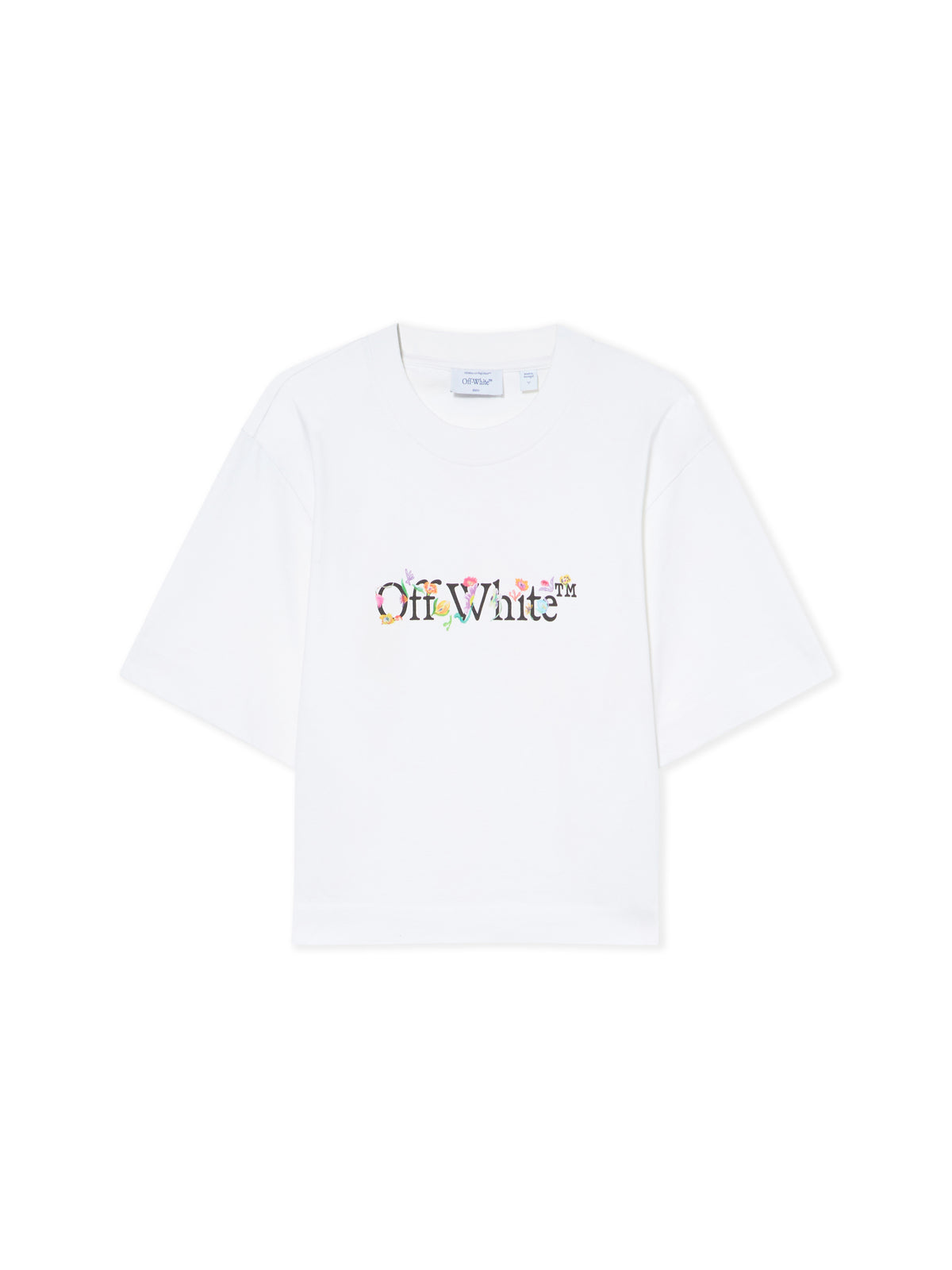 OFF WHITE Bookish Glowing Flower Crop T-shirt White-Black 2AA090S26JER001
