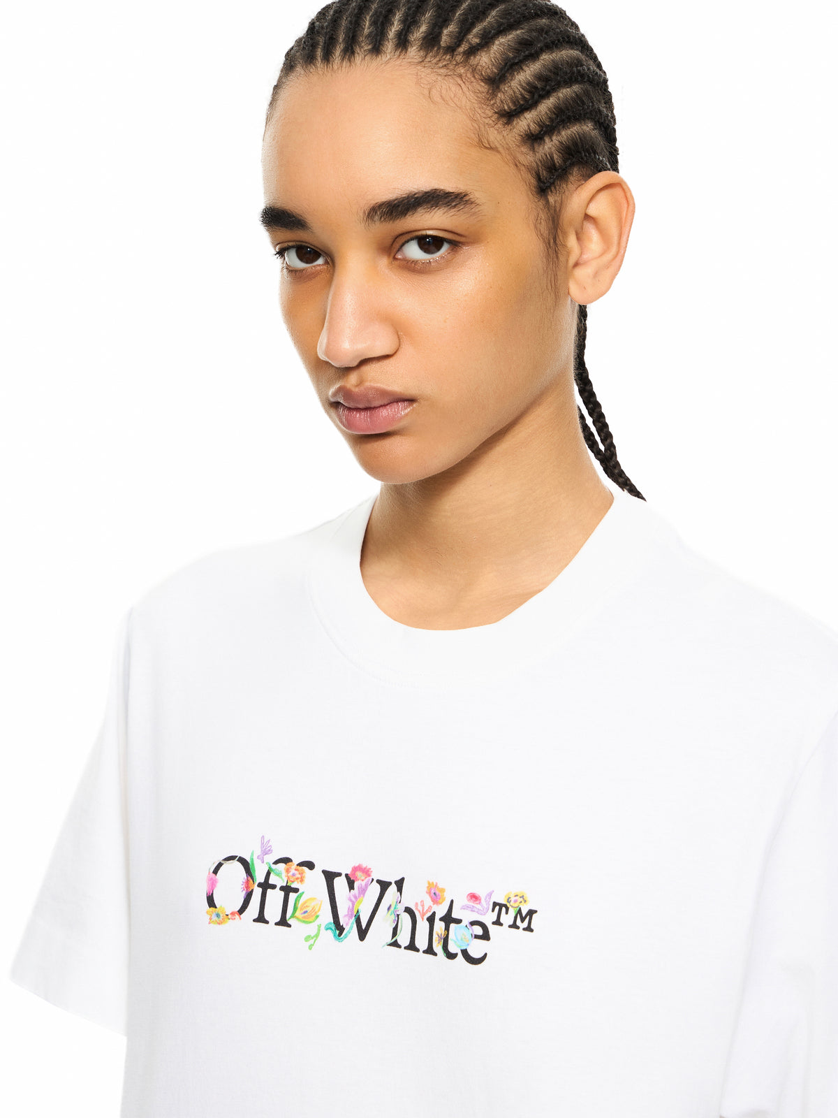 OFF WHITE Bookish Glowing Flower Crop T-shirt White-Black 2AA090S26JER001
