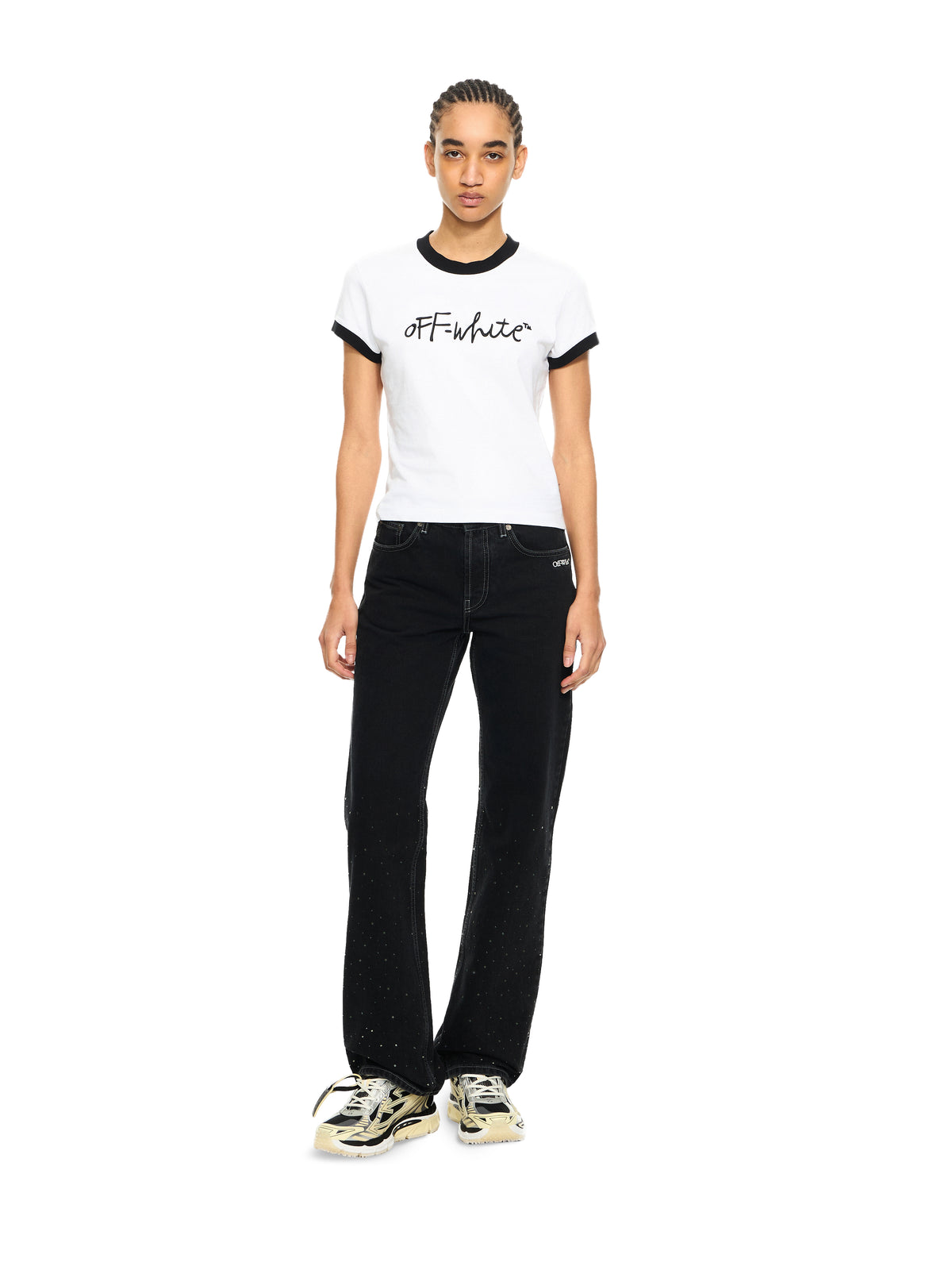 OFF WHITE Embroidered Script Fitted T-Shirt White-Black 2AA112S26JER001
