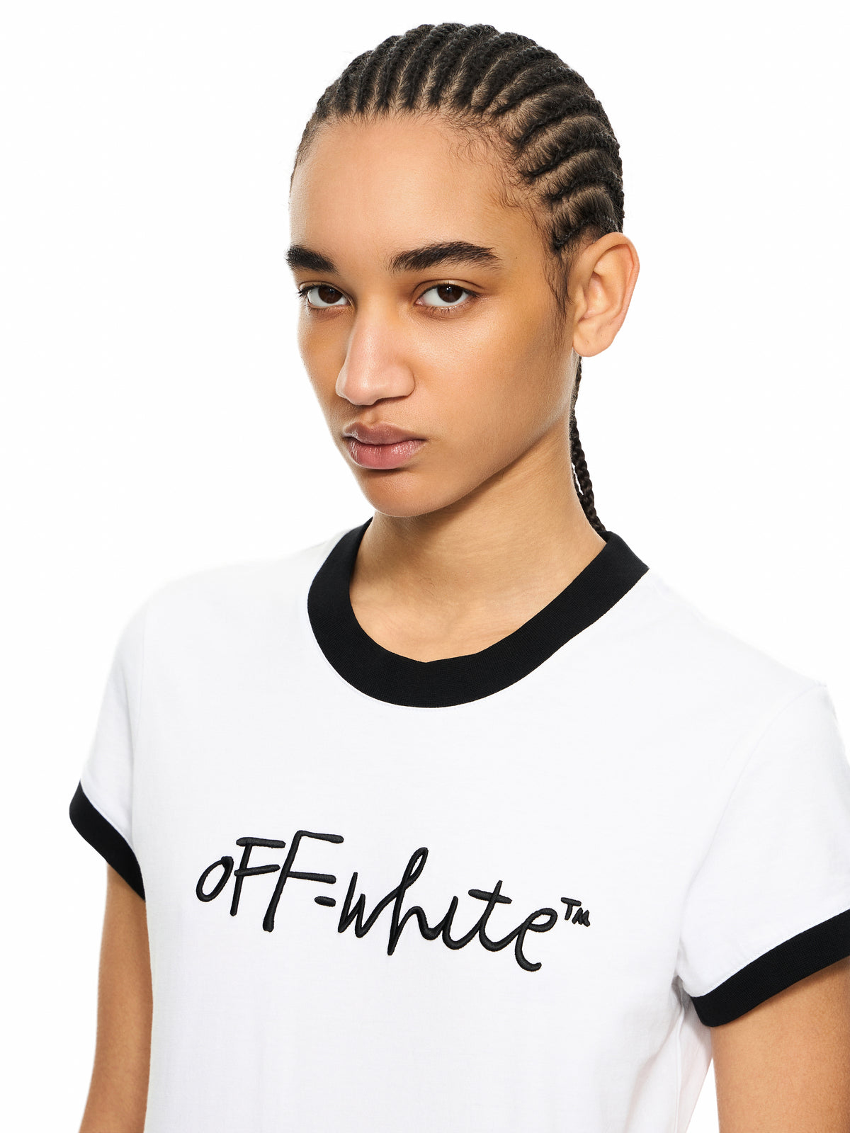 OFF WHITE Embroidered Script Fitted T-Shirt White-Black 2AA112S26JER001