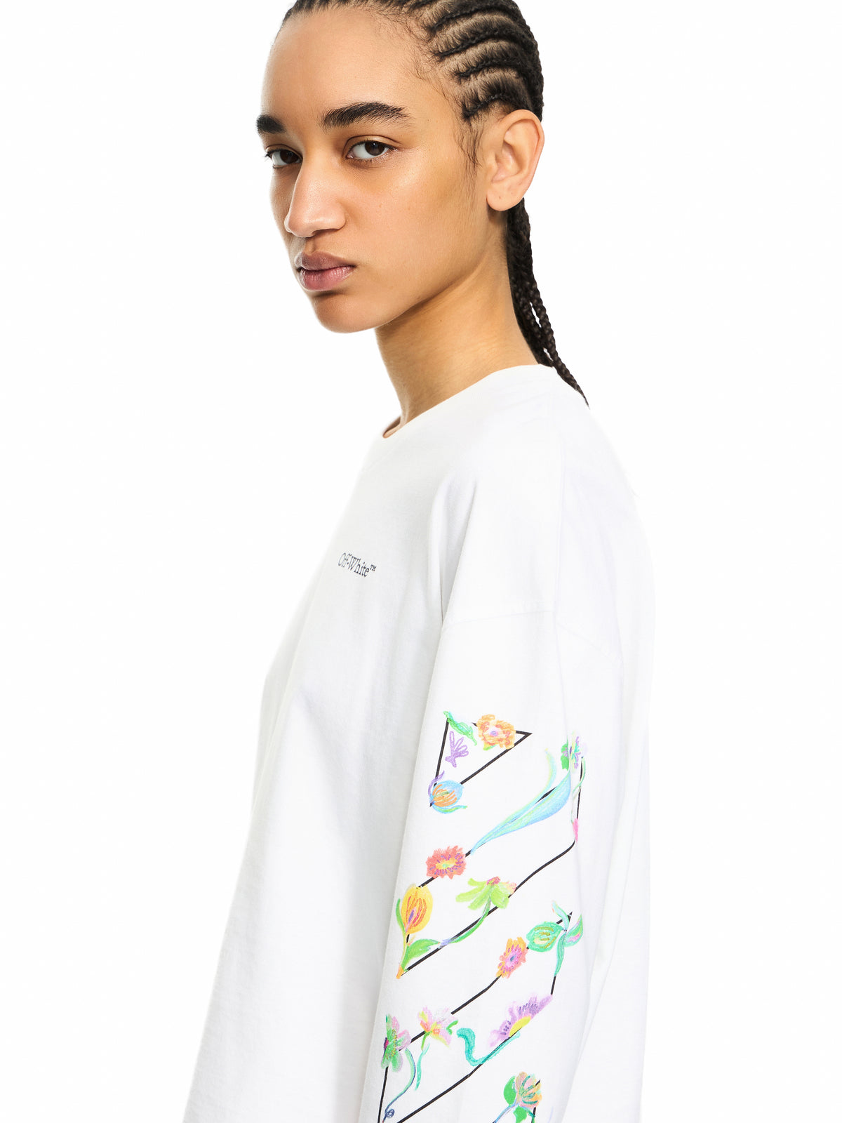 OFF WHITE Diagonal Glowing Flower Long-Sleeved T-shirt White-Night Sky 2AB038S26JER001