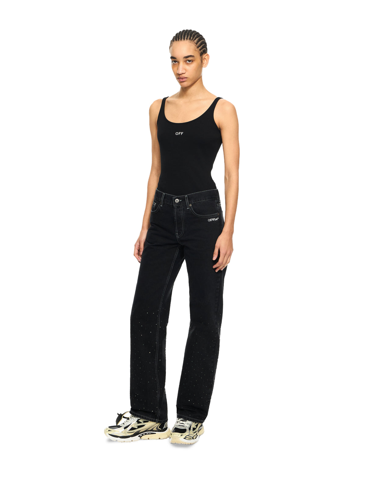 OFF WHITE Off Stamp Ribbed Tank Top Black-White 2AD072C99JER002