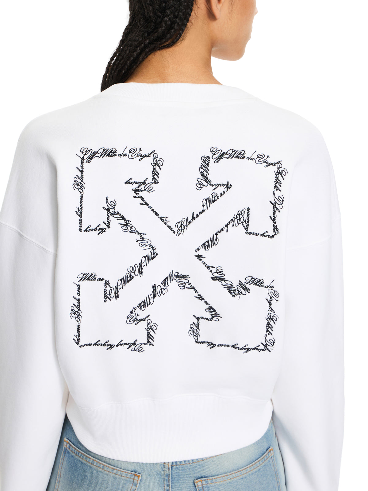 OFF WHITE Embroidered Arrow Script Crop Crewneck White-Black 2BA079S26FLE001