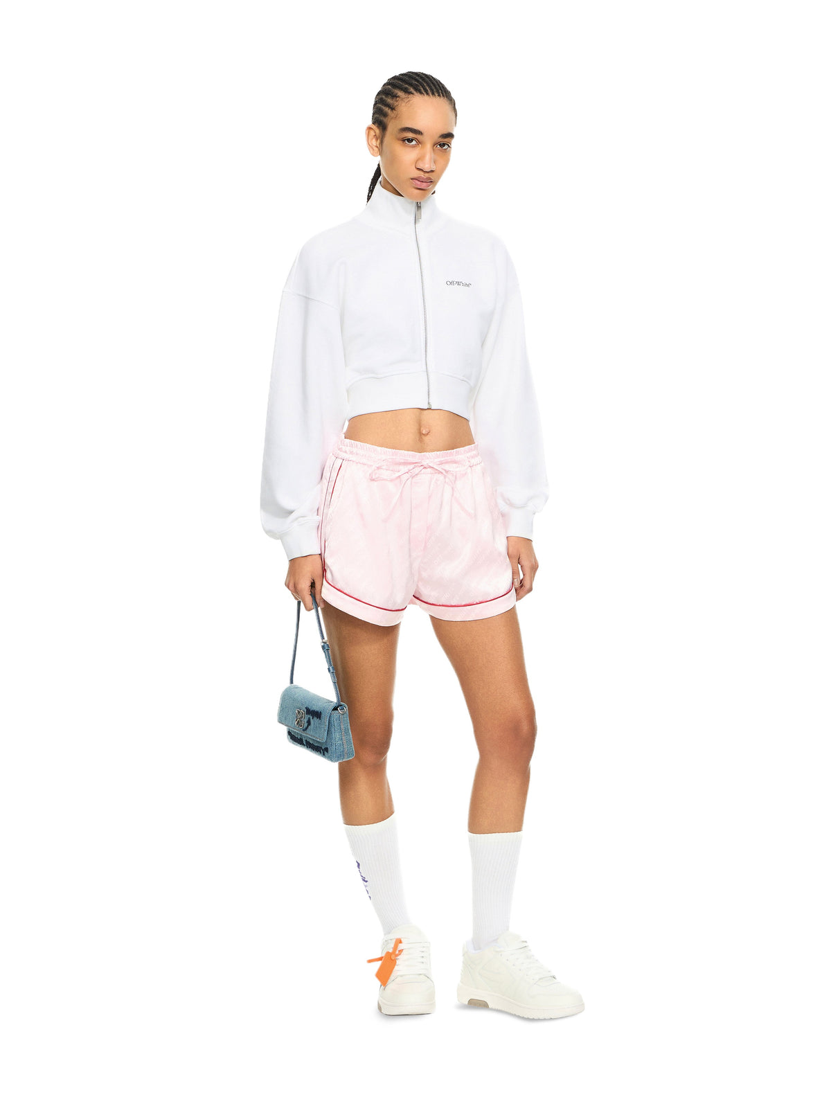 OFF WHITE Arrow Glowing Flower Crop Zip Jacket White-Night Sky 2BE006S26FLE001