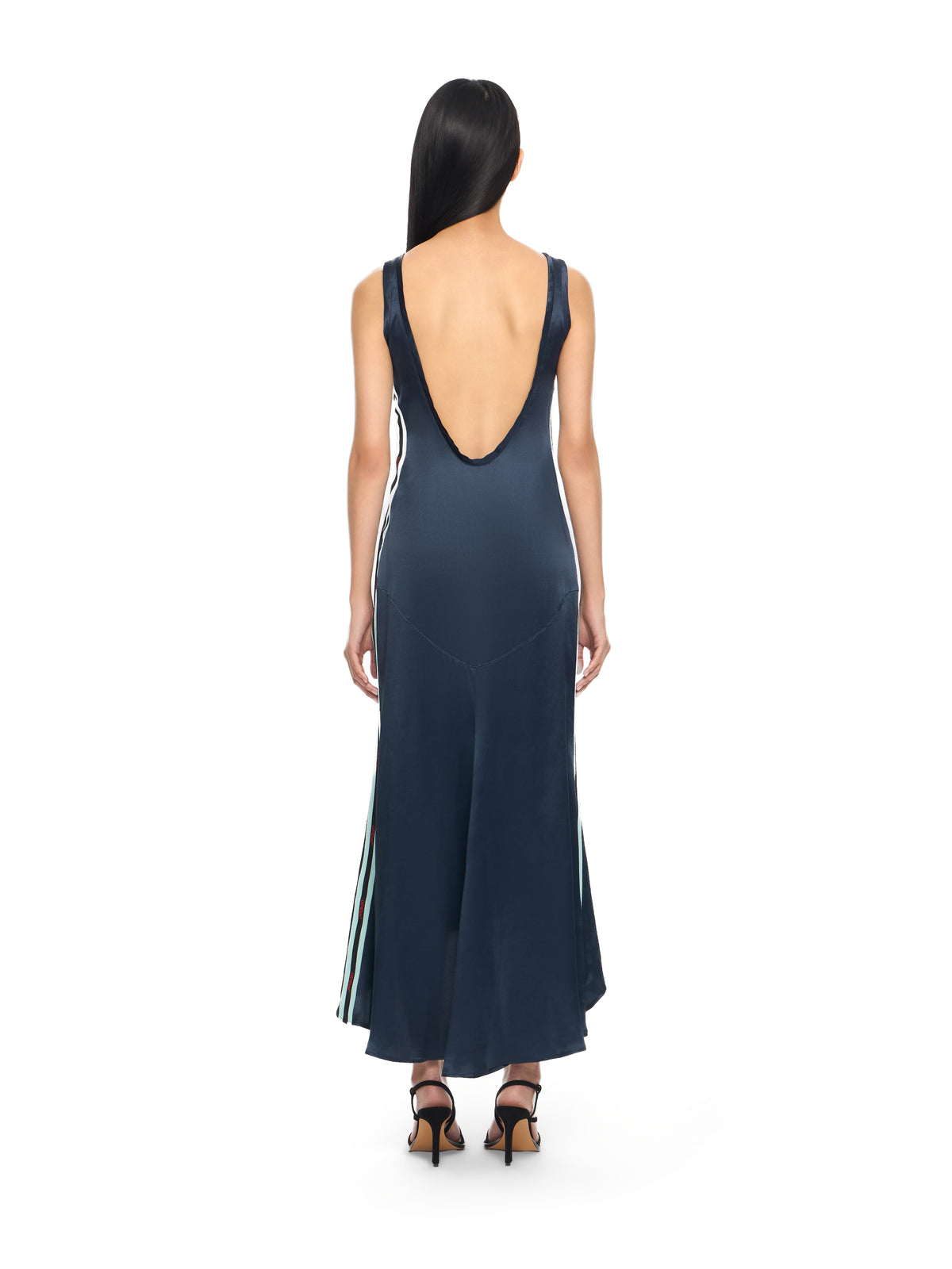OFF WHITE Satin Backless Midi Dress Night Sky-Haute Red 2DB56NS26FAB001