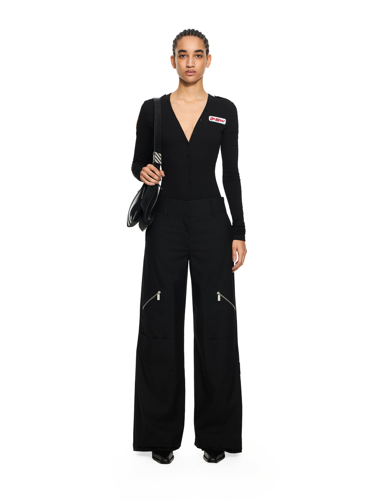 OFF WHITE Heavy Jersey Button-Up Bodysuit Black-Haute Red 2DD04LS26JER001