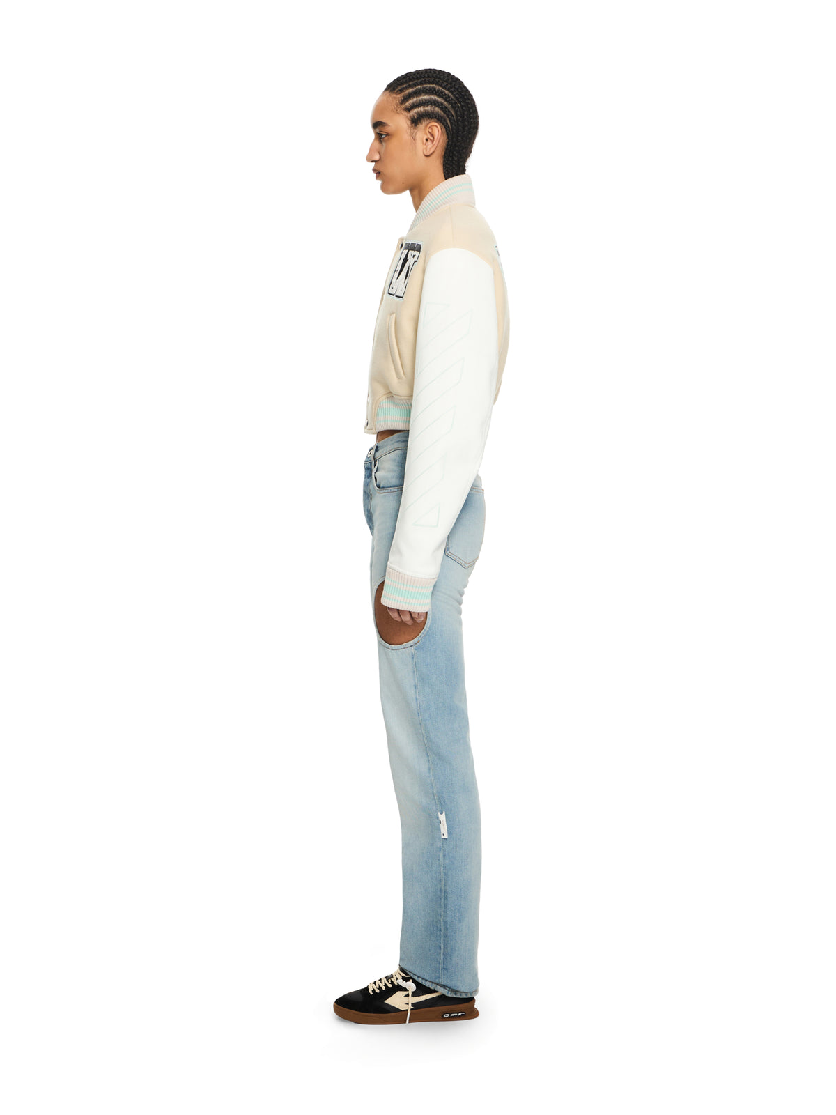 OFF WHITE Graffiti Crop Varsity Jacket White Asparagus-Misty Blue 2EK00MS26FAB001