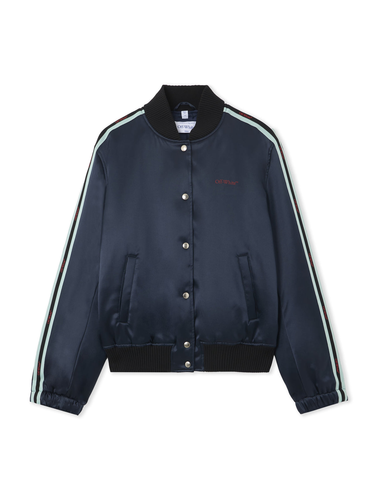 OFF WHITE Satin Varsity Jacket Night Sky-Haute Red 2EK00OS26FAB001