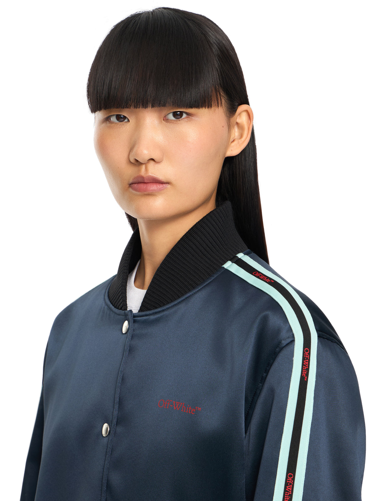 OFF WHITE Satin Varsity Jacket Night Sky-Haute Red 2EK00OS26FAB001
