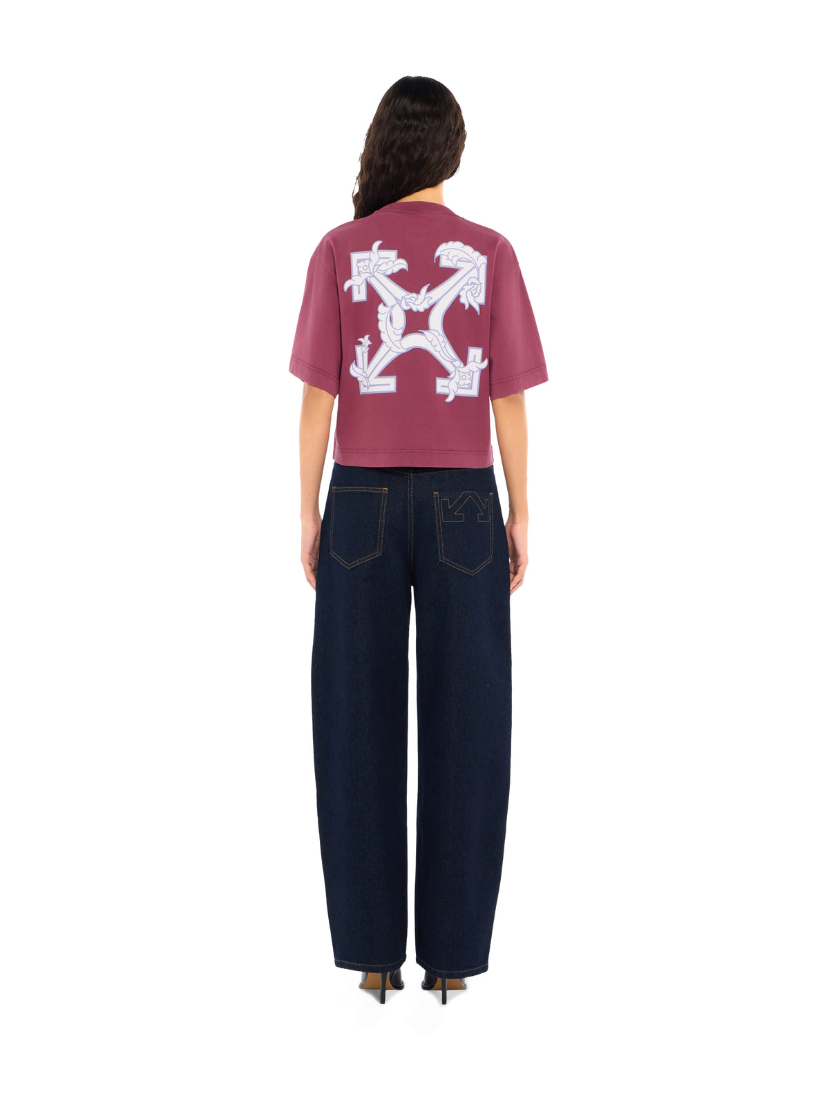 OFF WHITE Hindi Ramage Arrow Crop T-Shirt Fade Out Hawthorn Rose White 2FA00431T