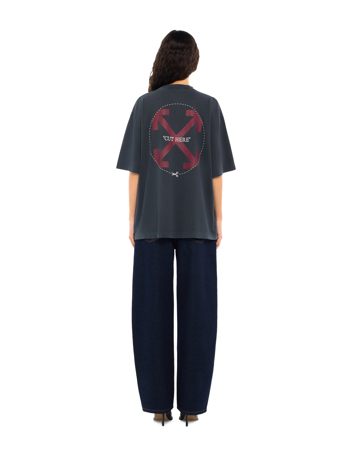 OFF WHITE Cut Here Arrow Skate T-Shirt Fade Out Black Port Royal 2FA00439T