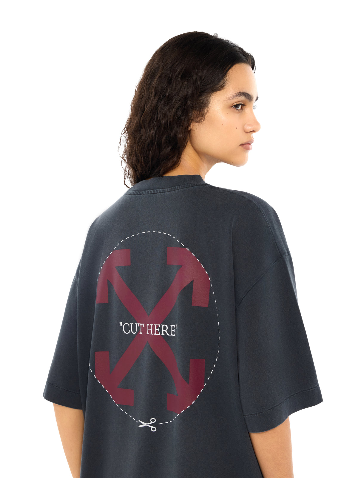 OFF WHITE Cut Here Arrow Skate T-Shirt Fade Out Black Port Royal 2FA00439T