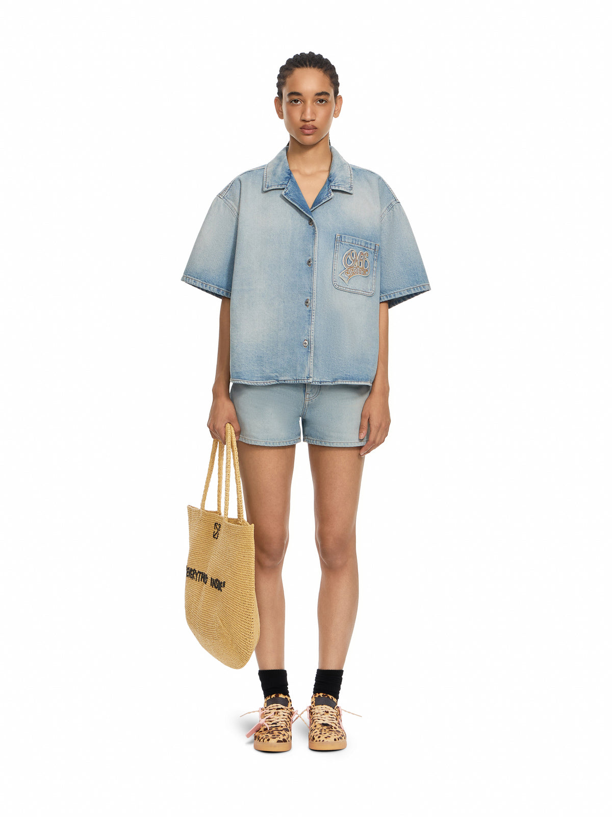 College Patch Denim S/S Shirt
