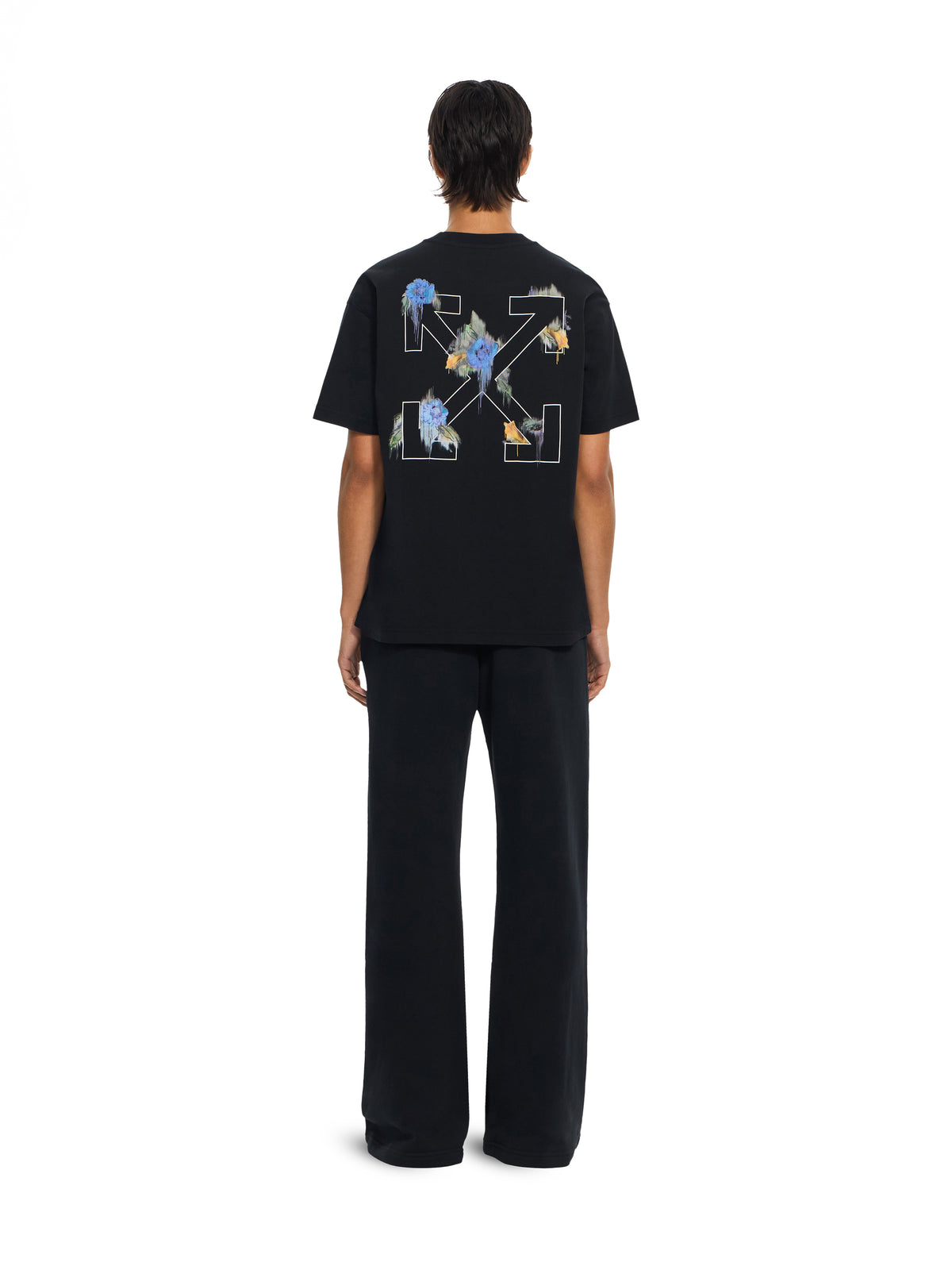 OFF WHITE Embroidered Arrow Out Flower T-Shirt Black Balsam Green 2FA00644T