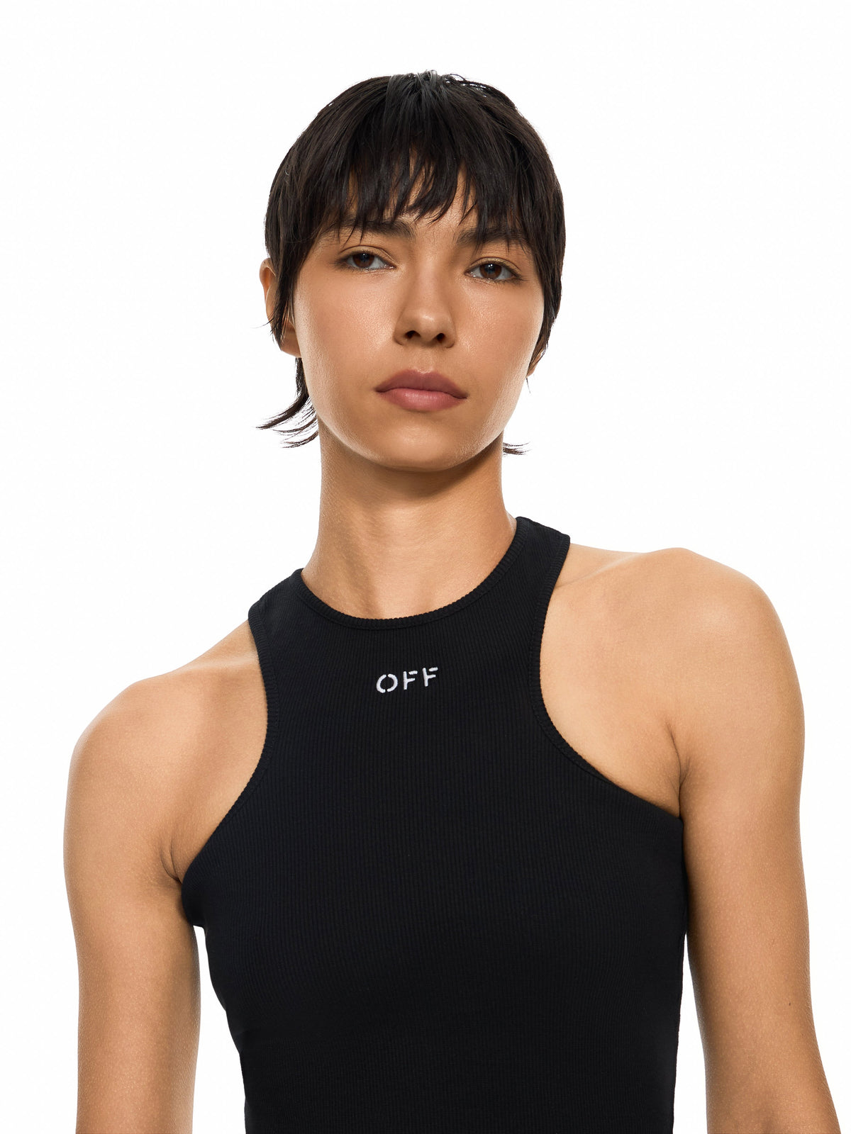 OFF WHITE Off Stamp Rib Rowing Top Black-White 2FA00671T