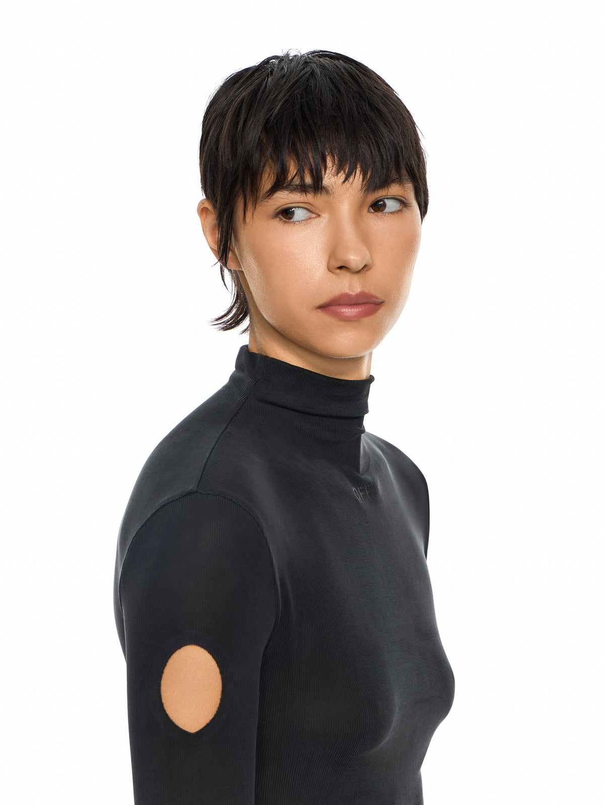 OFF WHITE Cupro Rib Meteor Long Sleeve Top Black-Black 2FB00354T