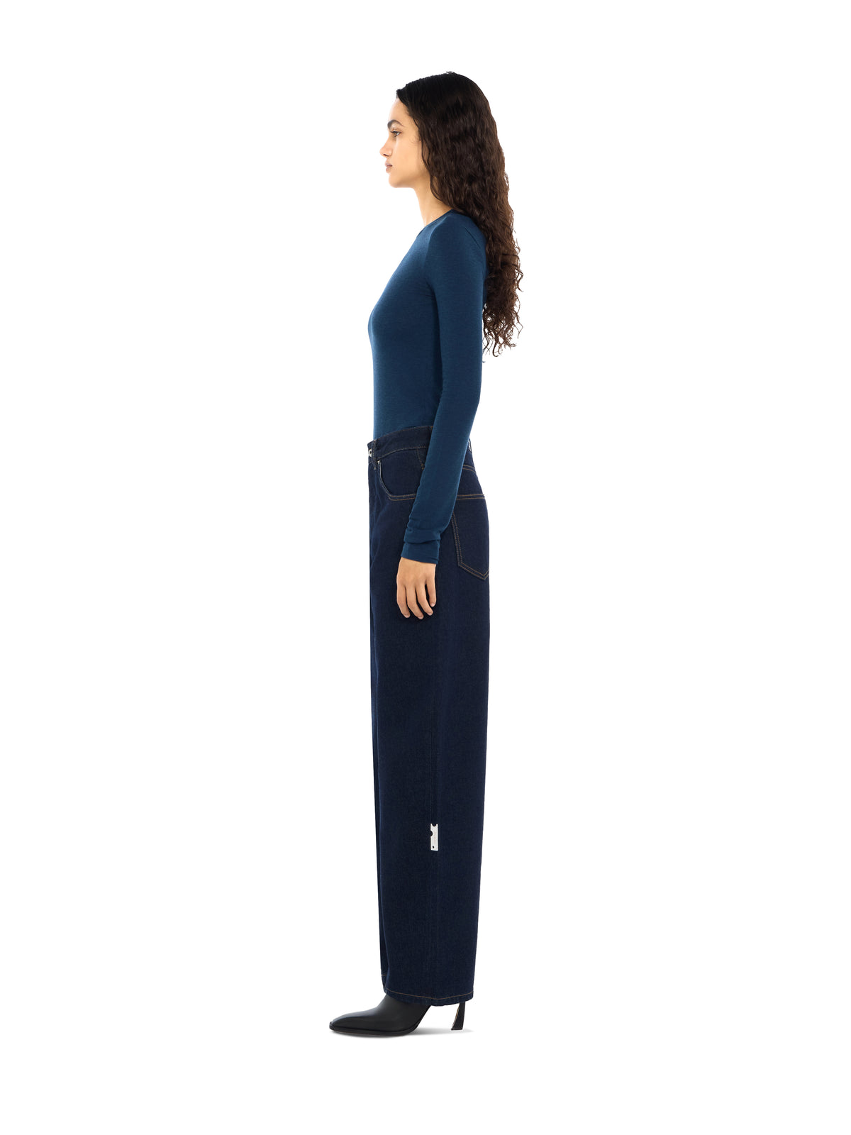 OFF WHITE Off Stamp Fitted Long Sleeve Top Blue Melange Bellini 2FB00408T