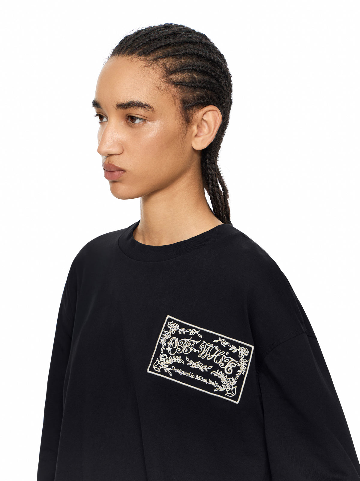 OFF WHITE Embroidered Paisley Logo Long Sleeve T-Shirt Black-Black 2FB00555T
