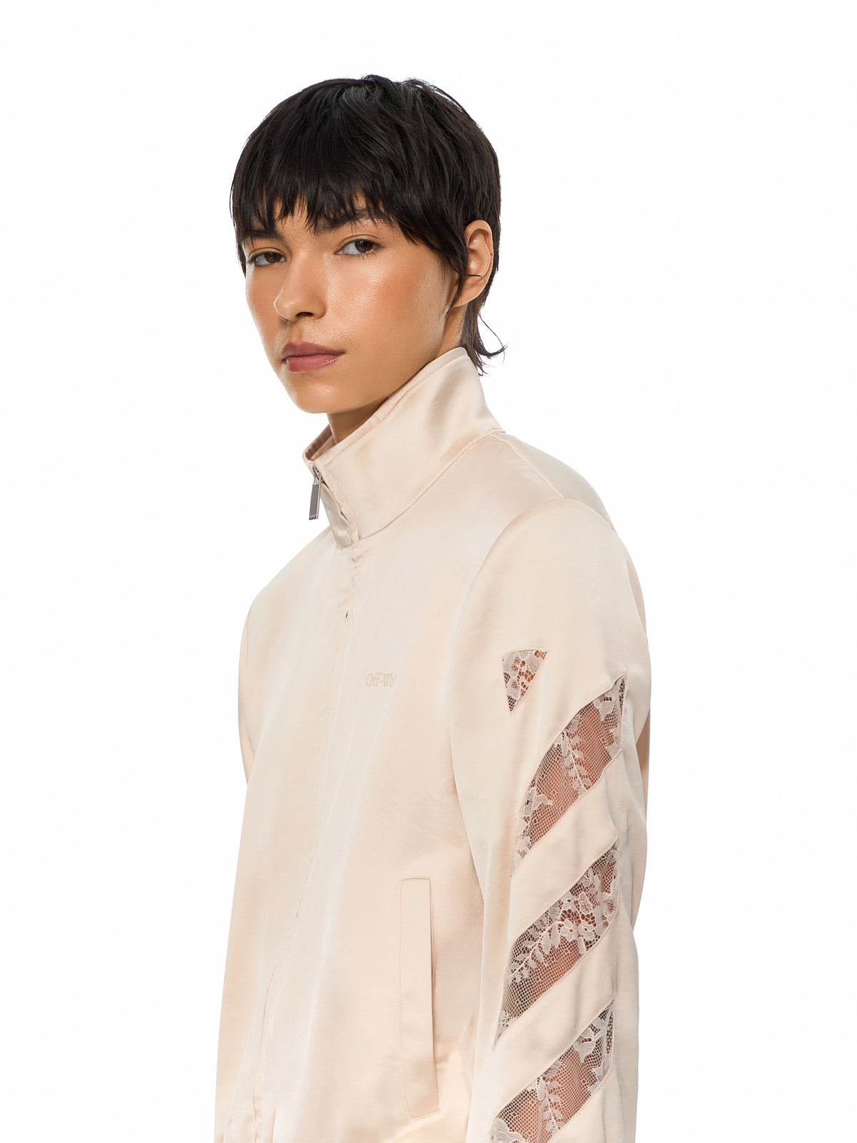 OFF WHITE Diagonals Lace Satin Track Jacket Ivory Ivory 2FB00651T