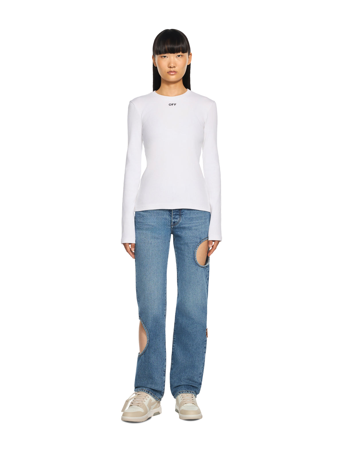OFF WHITE Off Stamp Ribbed Long Sleeves T-Shirt White-Black 2FB00674T