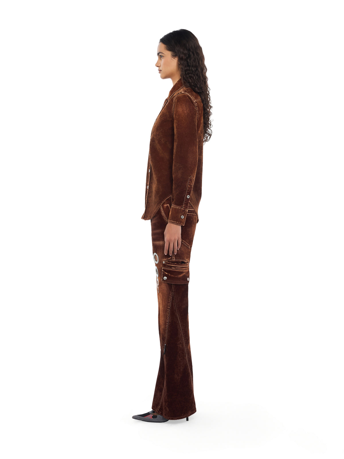 OFF WHITE Eyelet Flock Shirt Chestnut Chestnut 2FB00843T