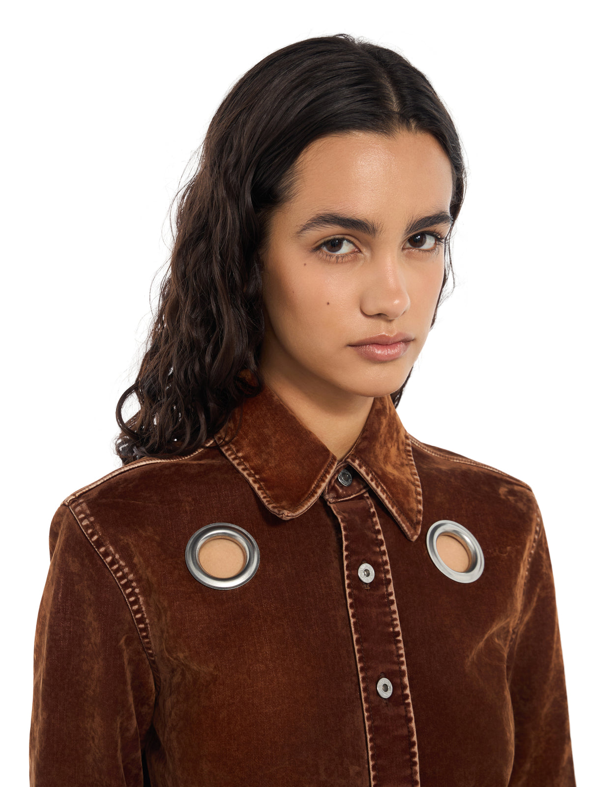 OFF WHITE Eyelet Flock Shirt Chestnut Chestnut 2FB00843T