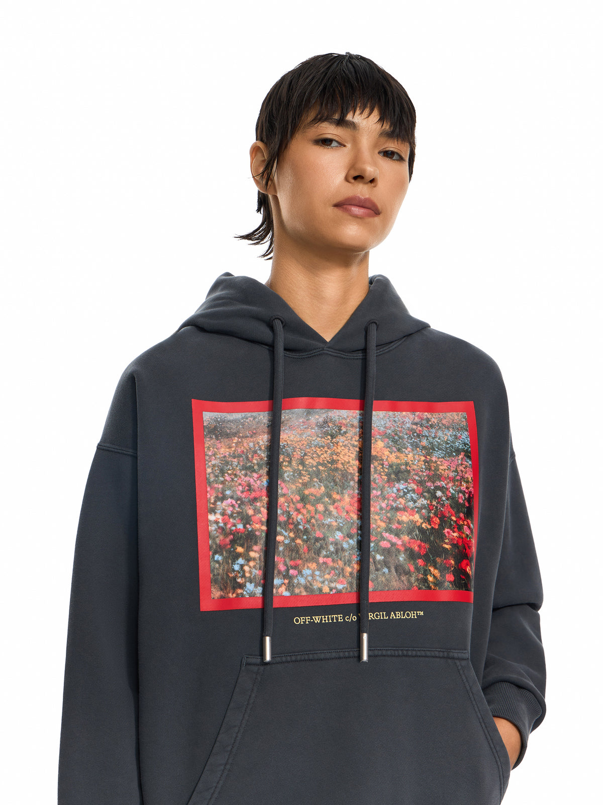 OFF WHITE Flowers Field Skate Hoodie Fade Out Black High Risk Red 2FE00447T