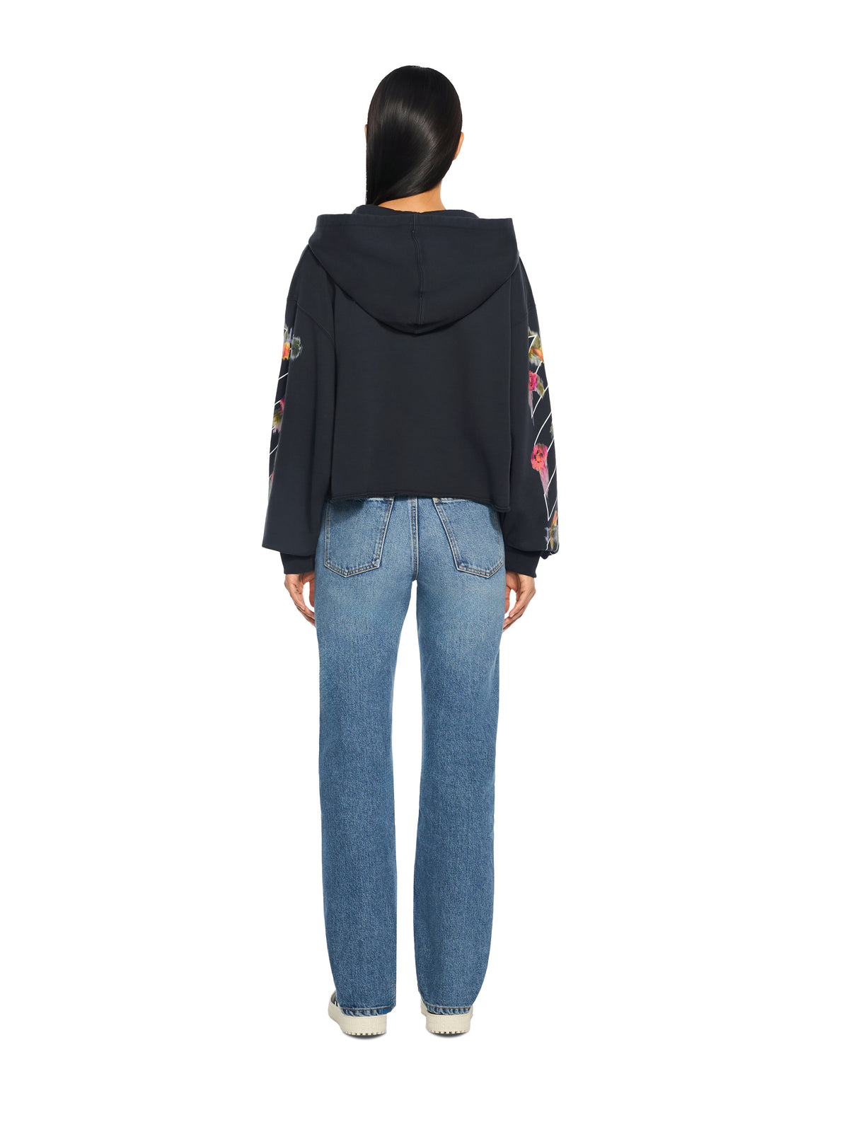 OFF WHITE Bookish Flower Poket Crop Hoodie Fade Out Black White 2FE00499T