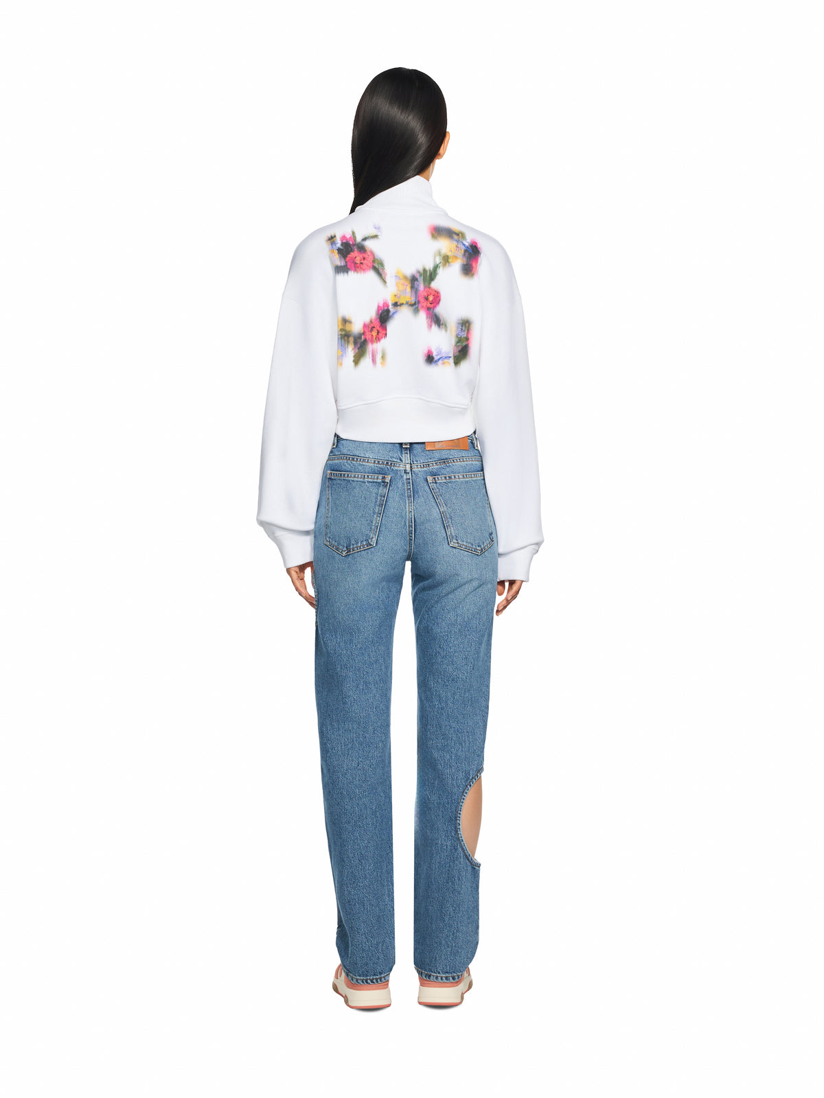 OFF WHITE Arrow Chinè Flower Crop Zip Up White Hawthorn Rose 2FE00508T