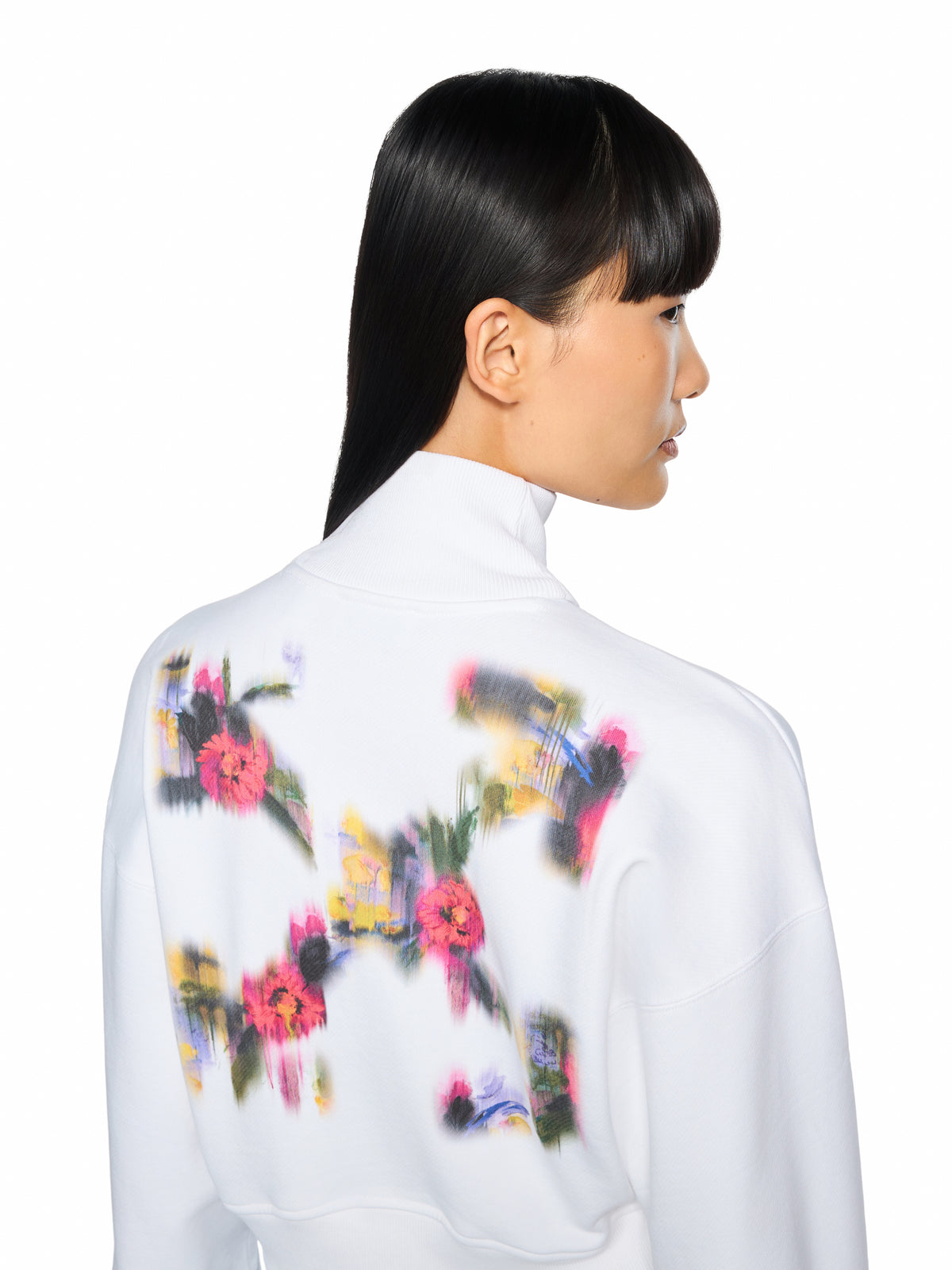 OFF WHITE Arrow Chinè Flower Crop Zip Up White Hawthorn Rose 2FE00508T