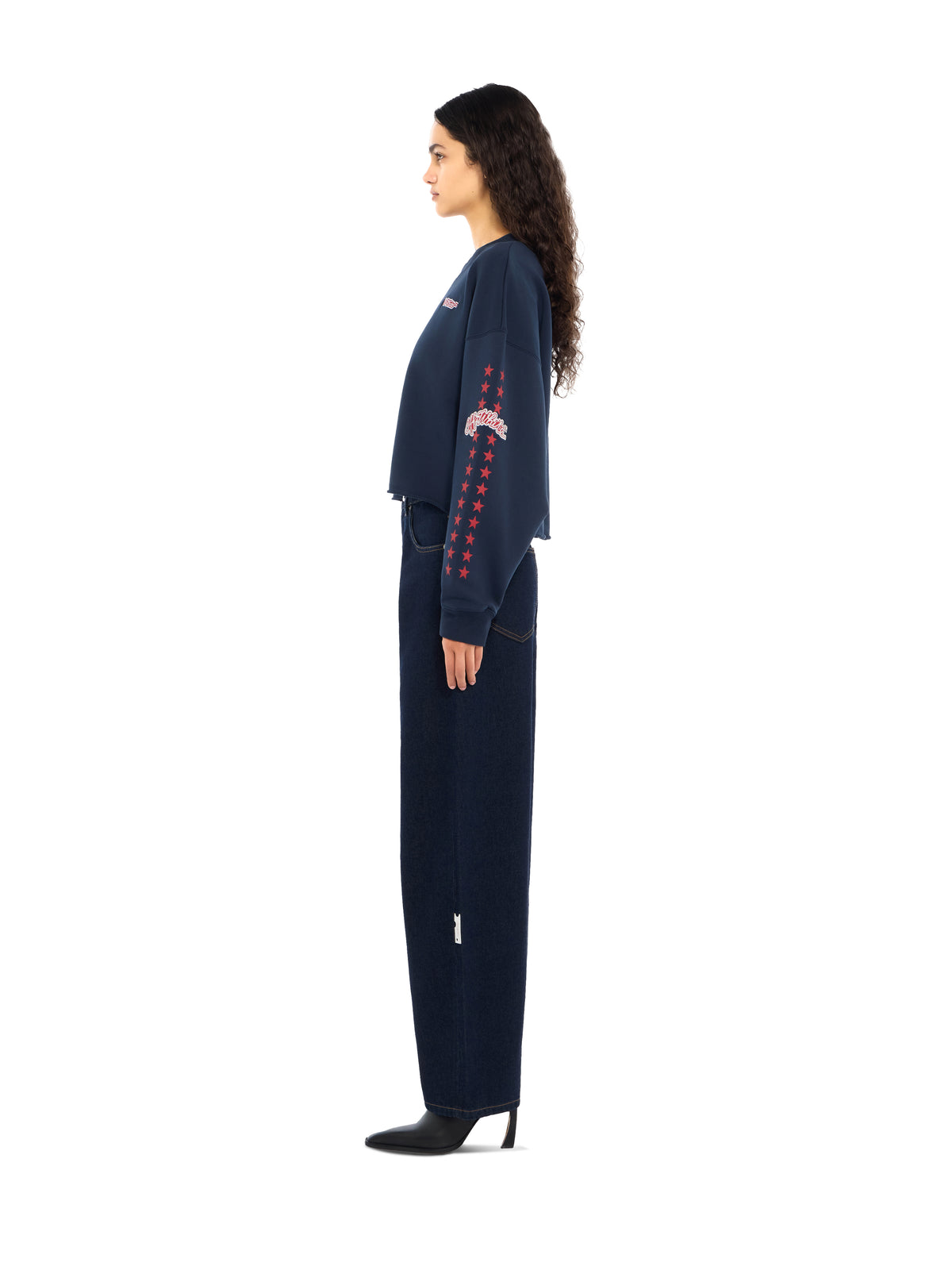 OFF WHITE Logo Patch Star Cropped Sweatshirt Dark Sapphire High Risk Red 2FE00512T