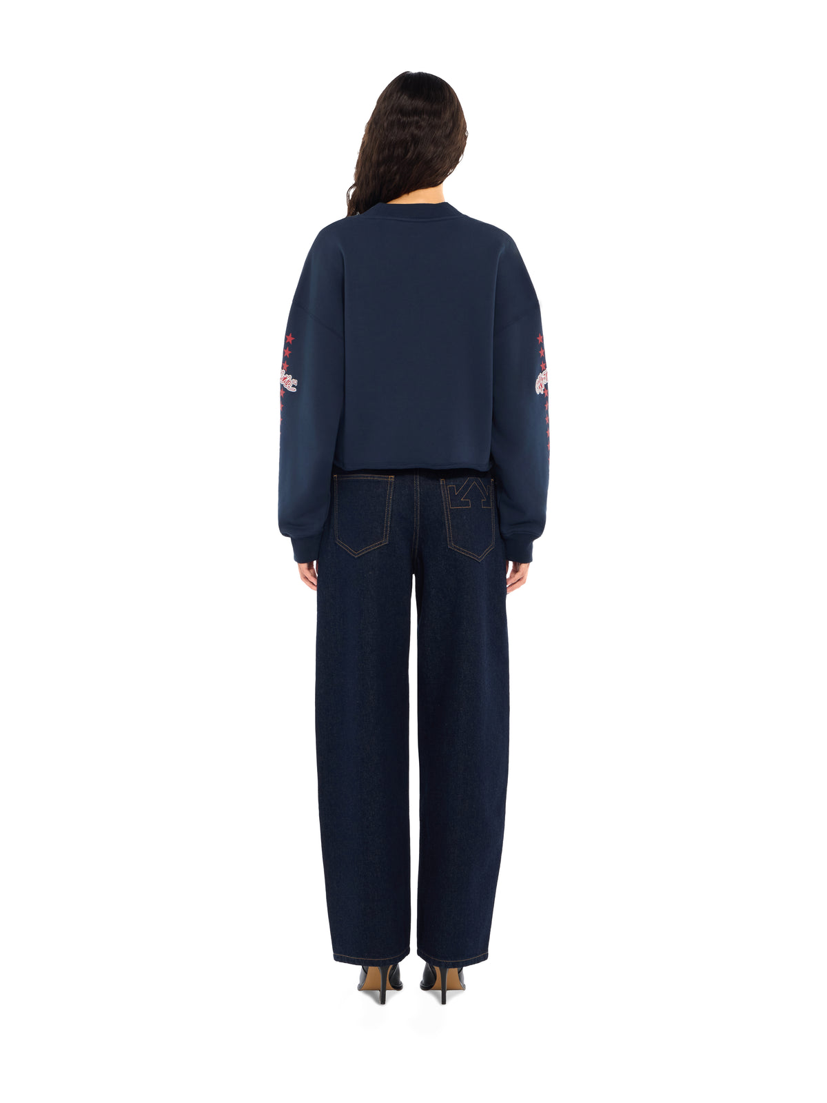 OFF WHITE Logo Patch Star Cropped Sweatshirt Dark Sapphire High Risk Red 2FE00512T