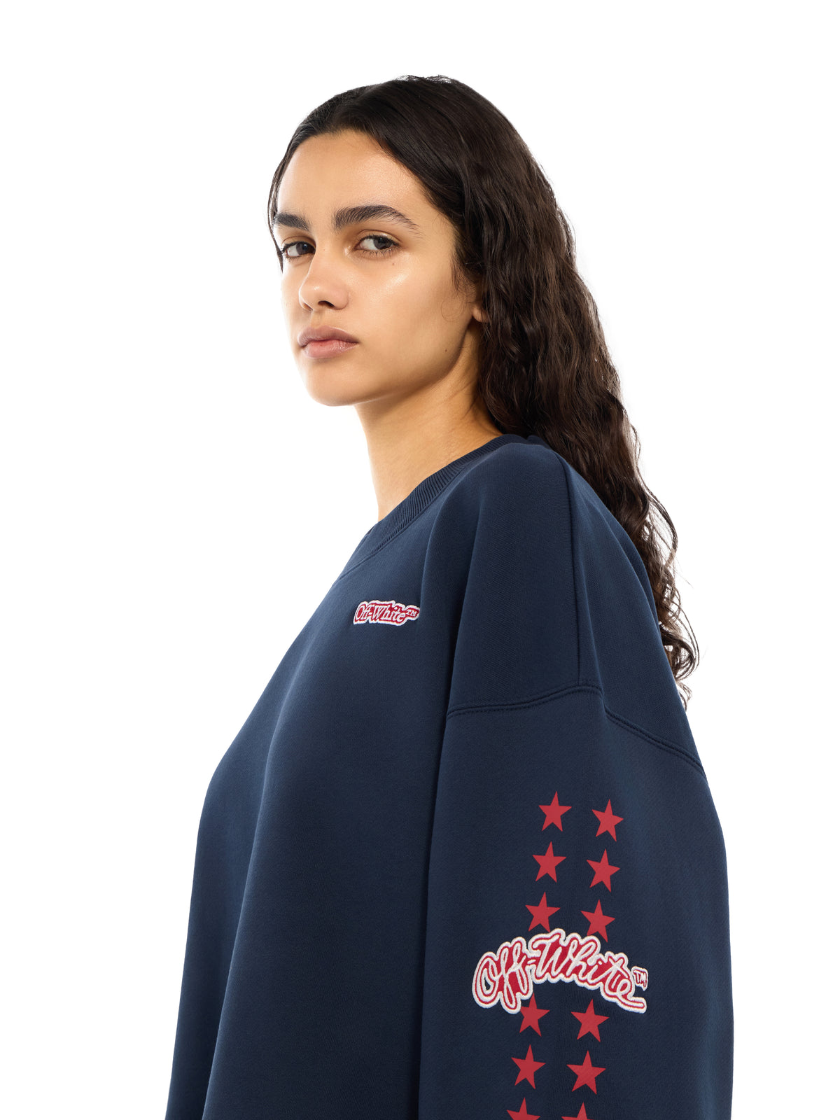 OFF WHITE Logo Patch Star Cropped Sweatshirt Dark Sapphire High Risk Red 2FE00512T
