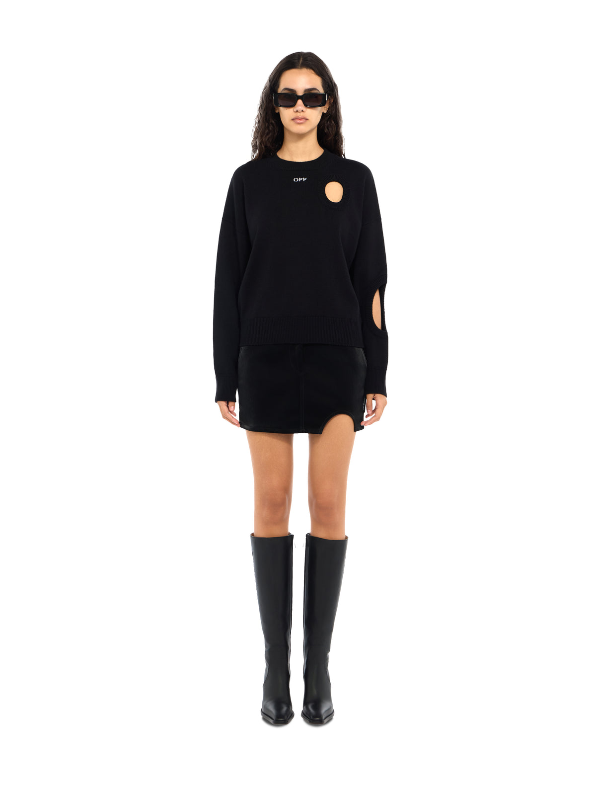 OFF WHITE Meteor Cropped Knit Sweater Black-White 2FE00527T