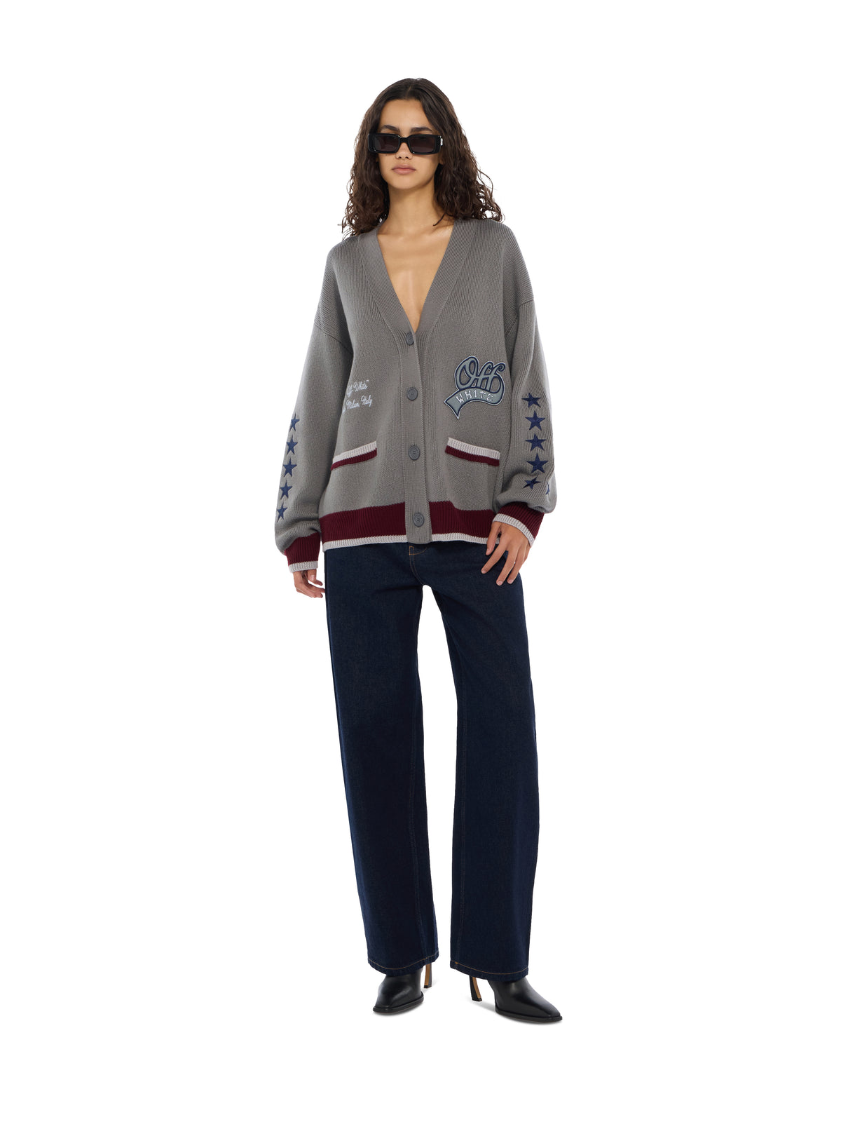 OFF WHITE College Varsity Knit Cardigan Rosin Port Royal 2FE00536T
