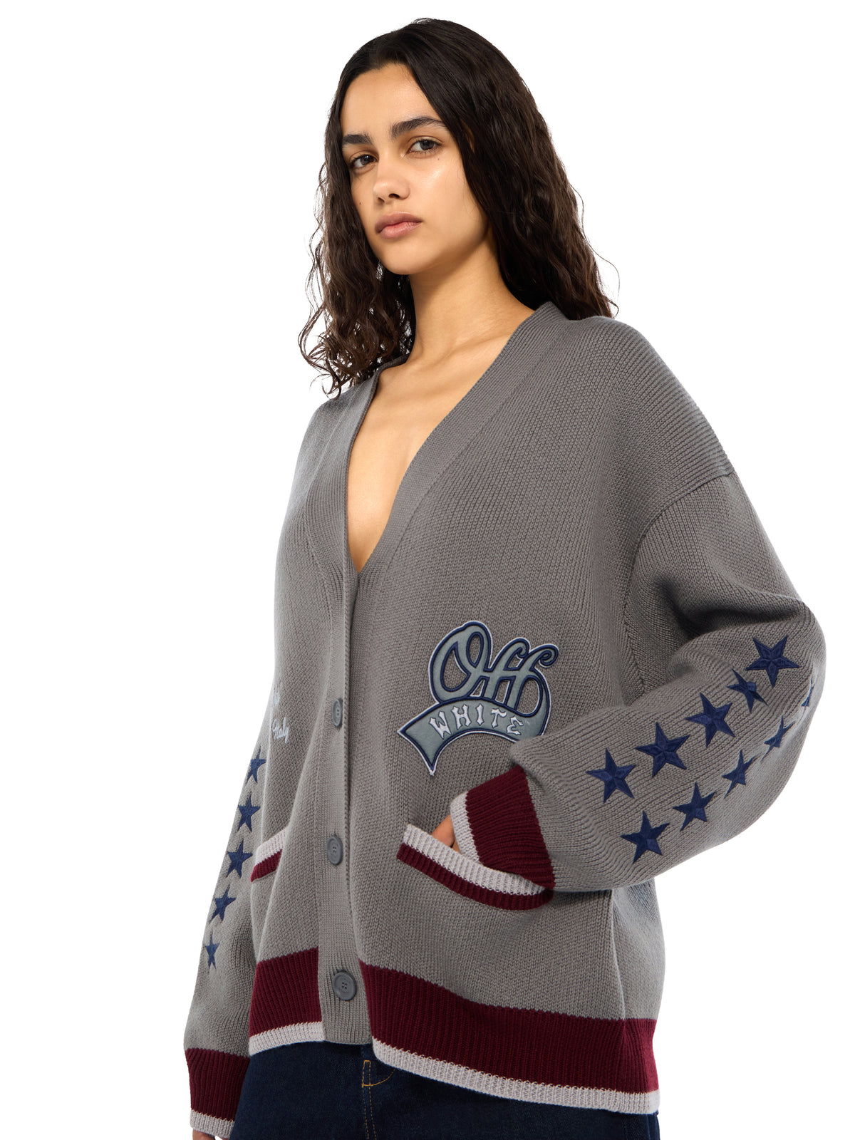 OFF WHITE College Varsity Knit Cardigan Rosin Port Royal 2FE00536T