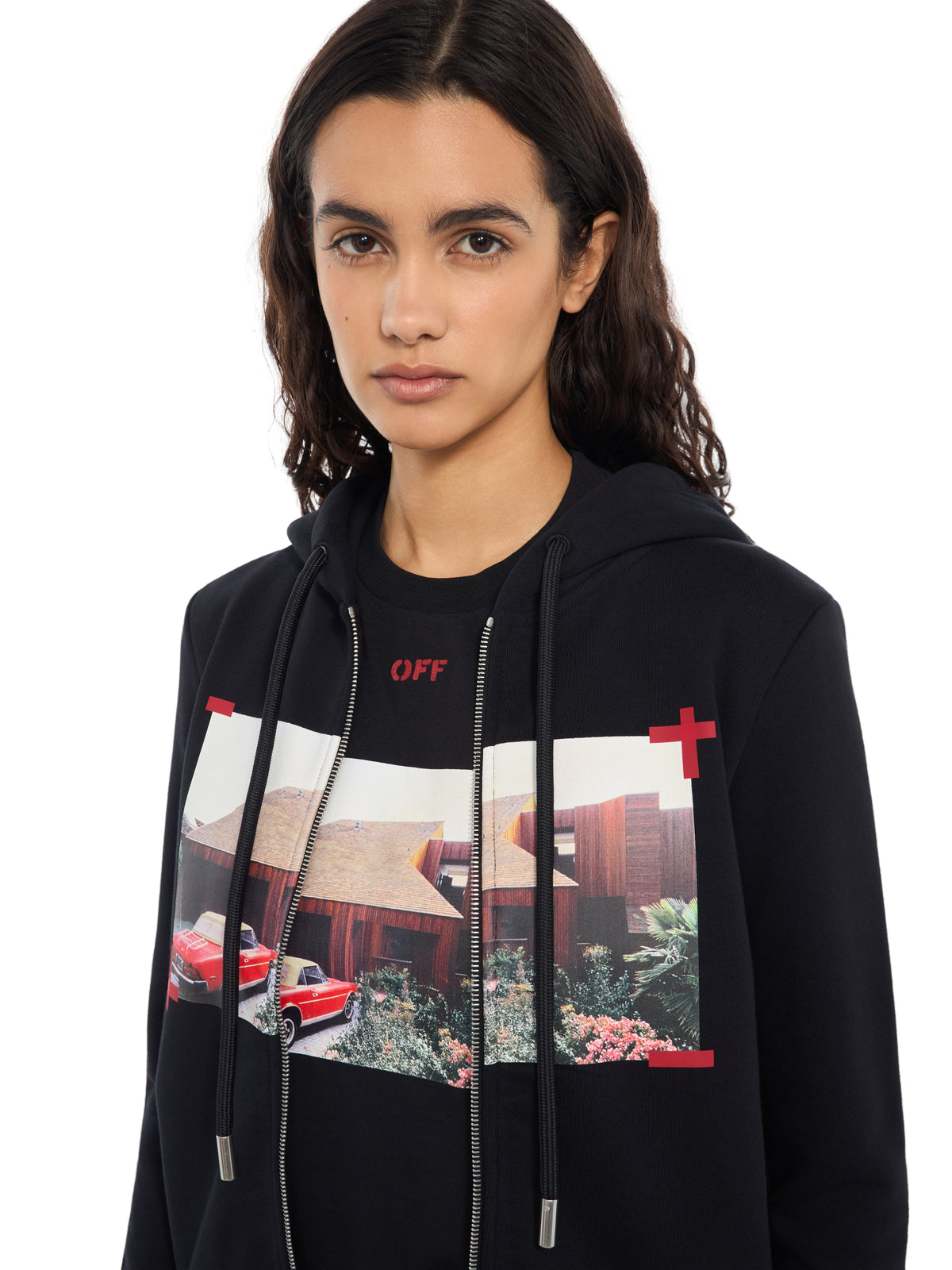 OFF WHITE Mr. Davis Architecture Slim Zip-Up Hoodie Black-Black 2FE00730T