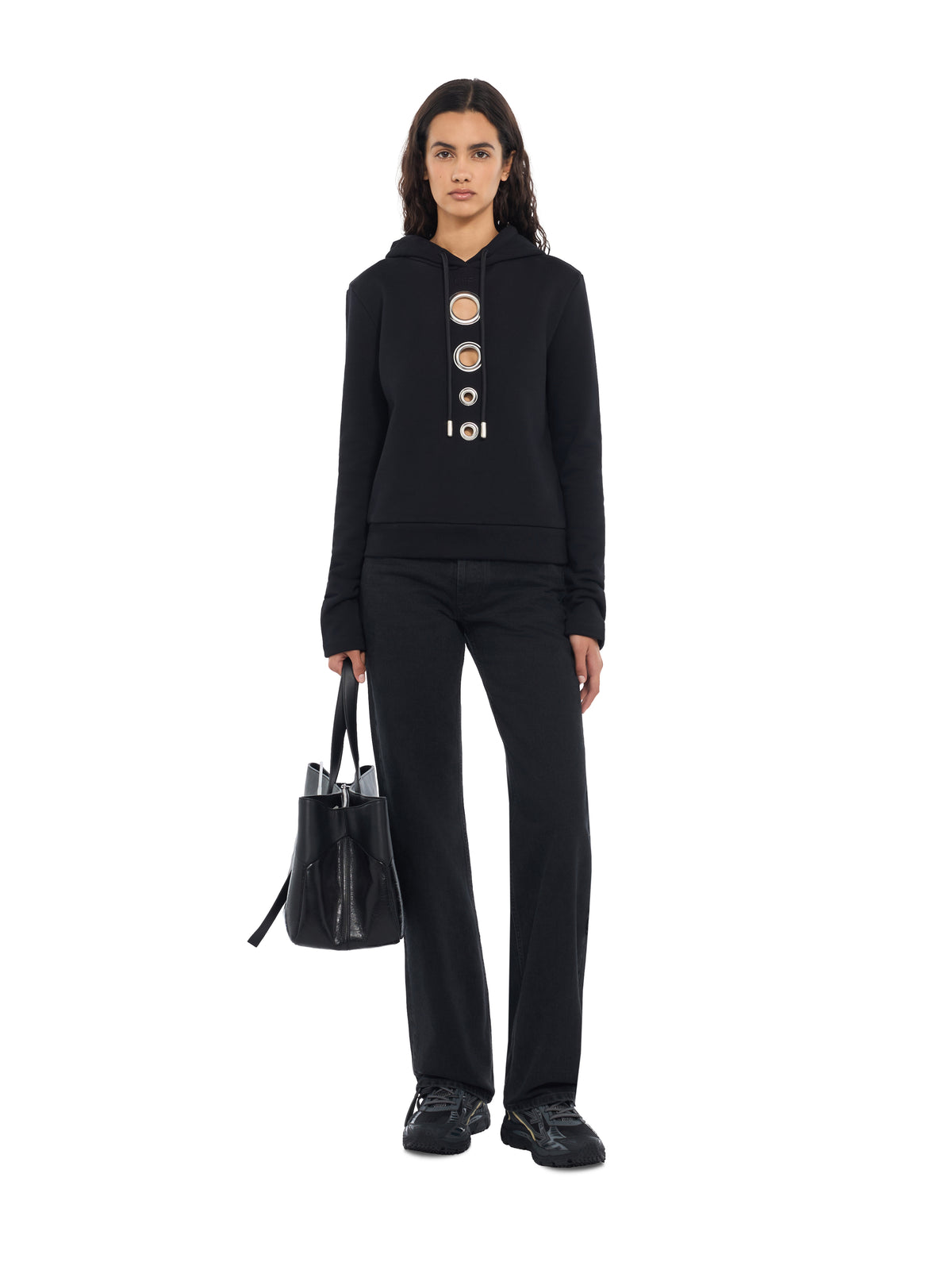 OFF WHITE Eyelet Meteor Slim Hoodie Black-Black 2FE00855T