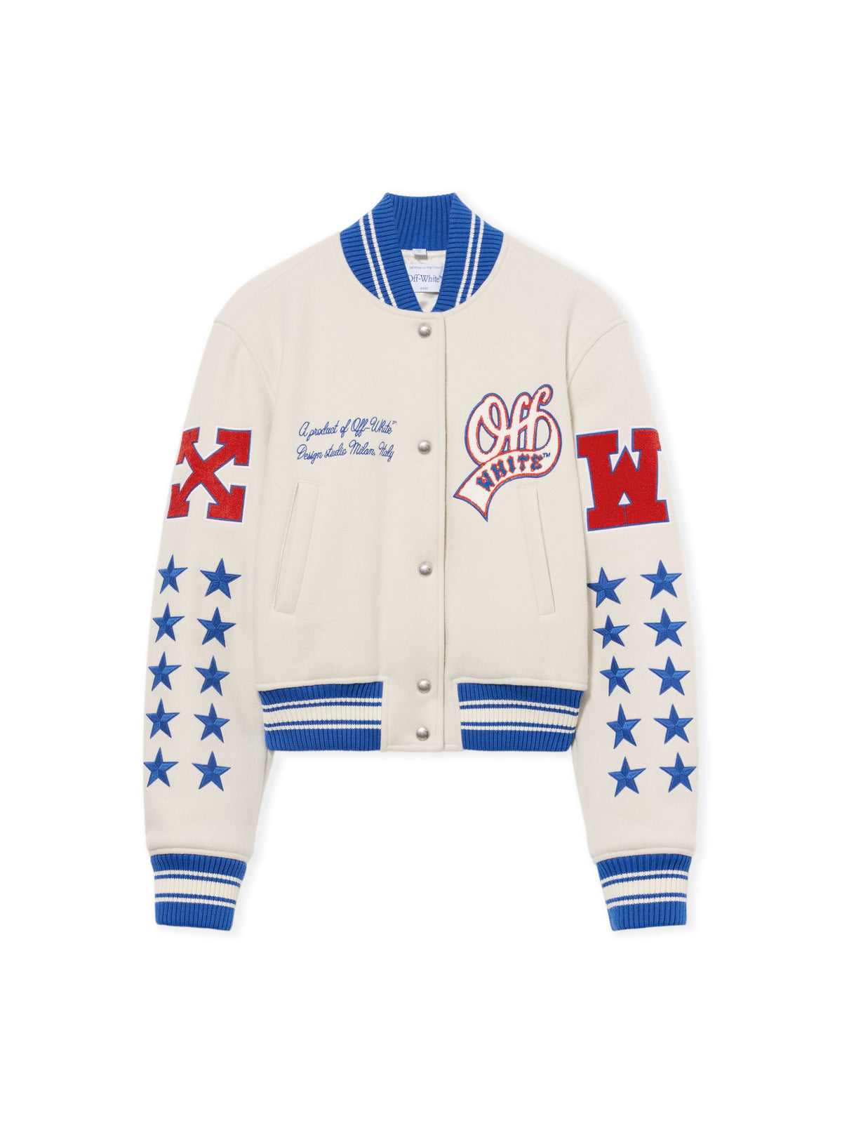 OFF WHITE Wool College Varsity Jacket Egret High Risk Red 2FG00409T