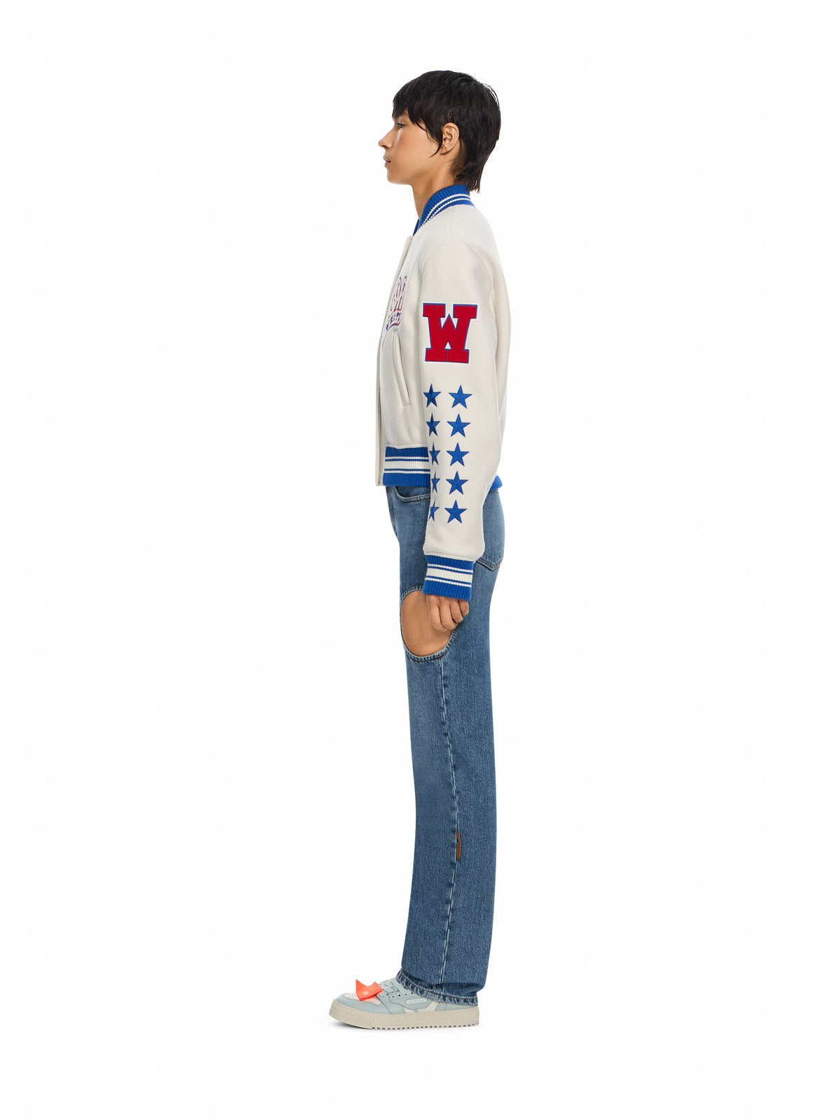 OFF WHITE Wool College Varsity Jacket Egret High Risk Red 2FG00409T