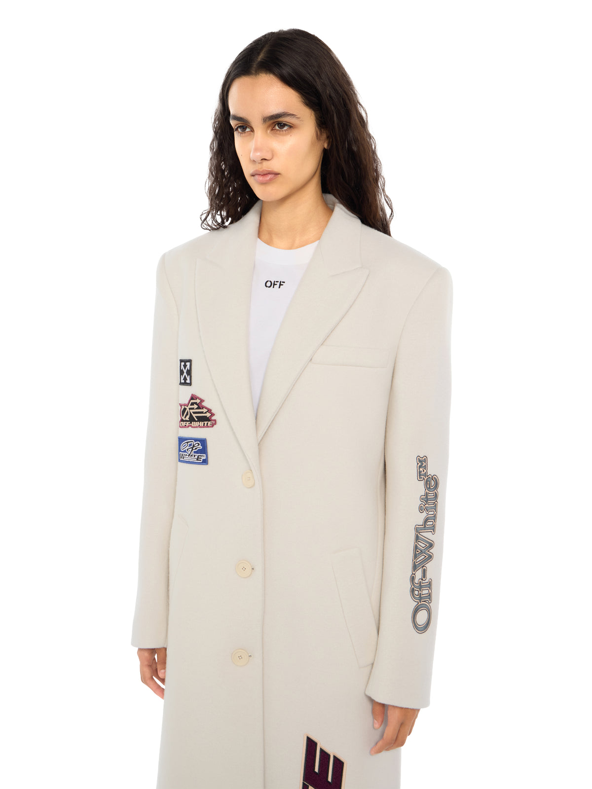 OFF WHITE Racing Long Coat Egret Hawthorn Rose 2FG00472T