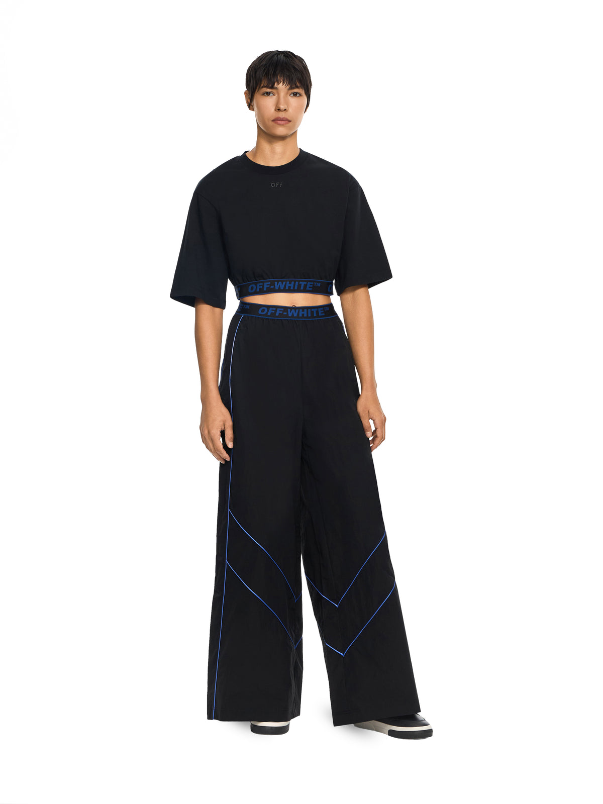 OFF WHITE Logoband Nylon Pants Black-Electric Blue 2FH00609B