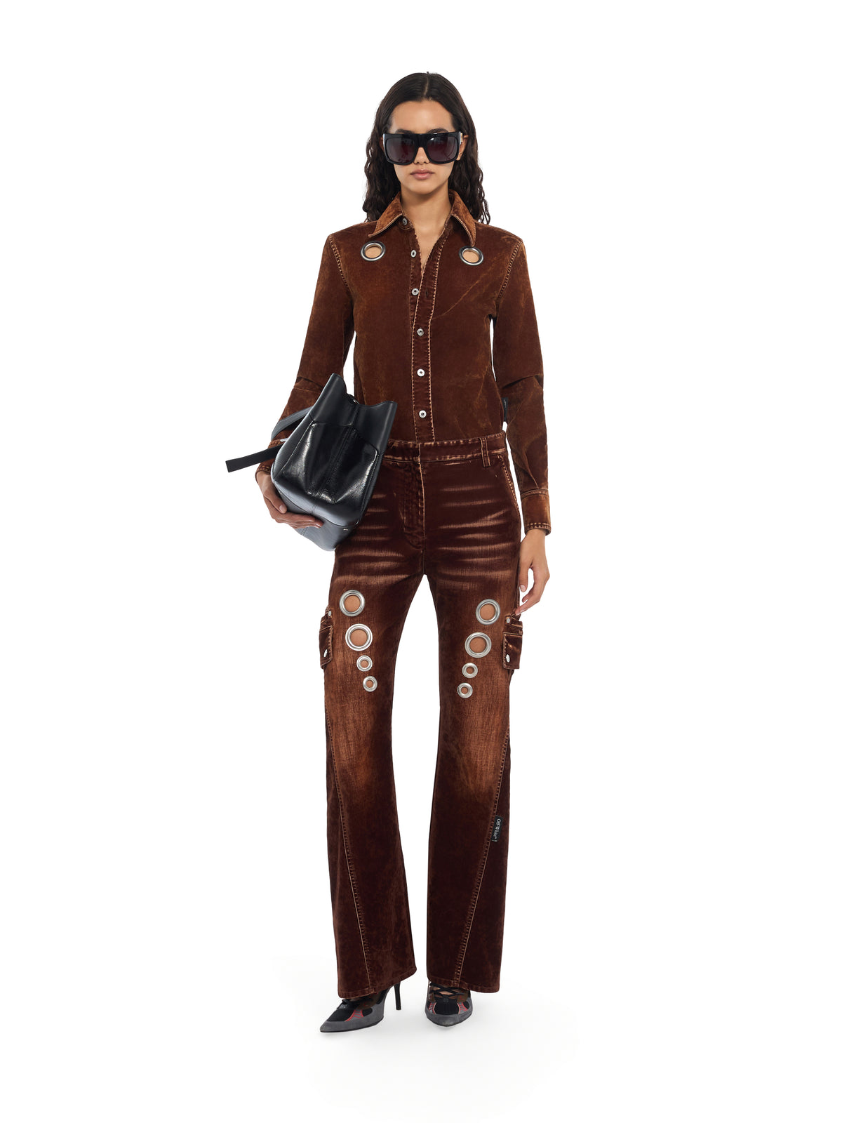 OFF WHITE Eyelet Flock Cargo Pants Chestnut Chestnut 2FH00839B