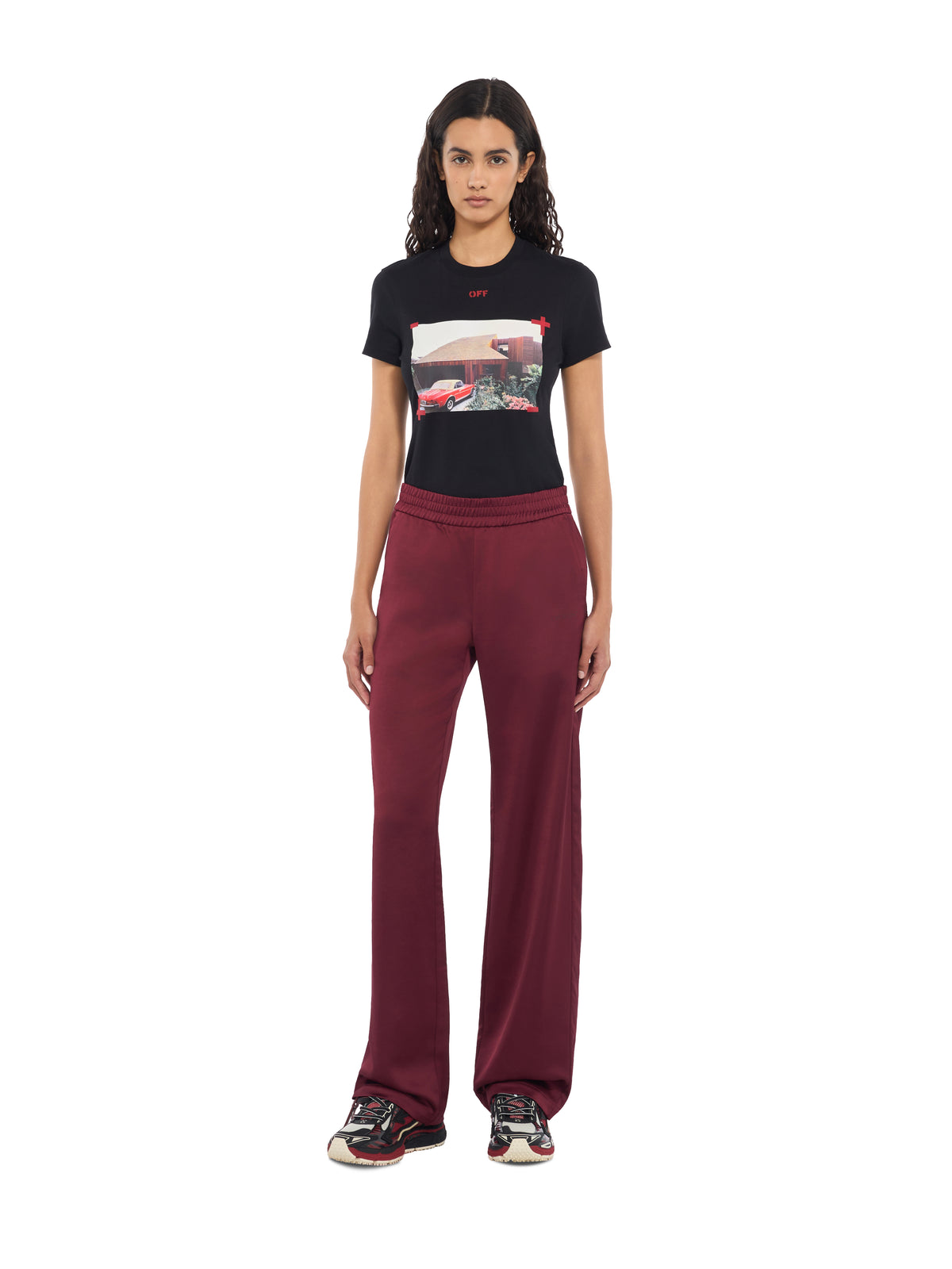 OFF WHITE Diag Lace Satin Track Pants Rumba Red Nautical Blue 2FH00861B